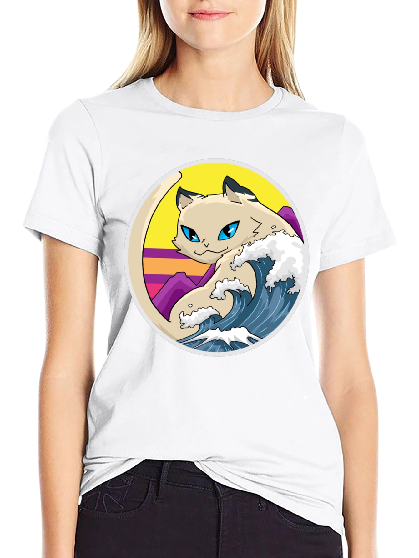 Retro Wave Cat Graphic T-Shirt