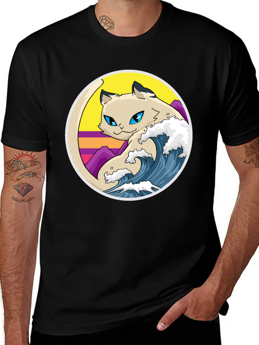 Retro Wave Cat Graphic T-Shirt