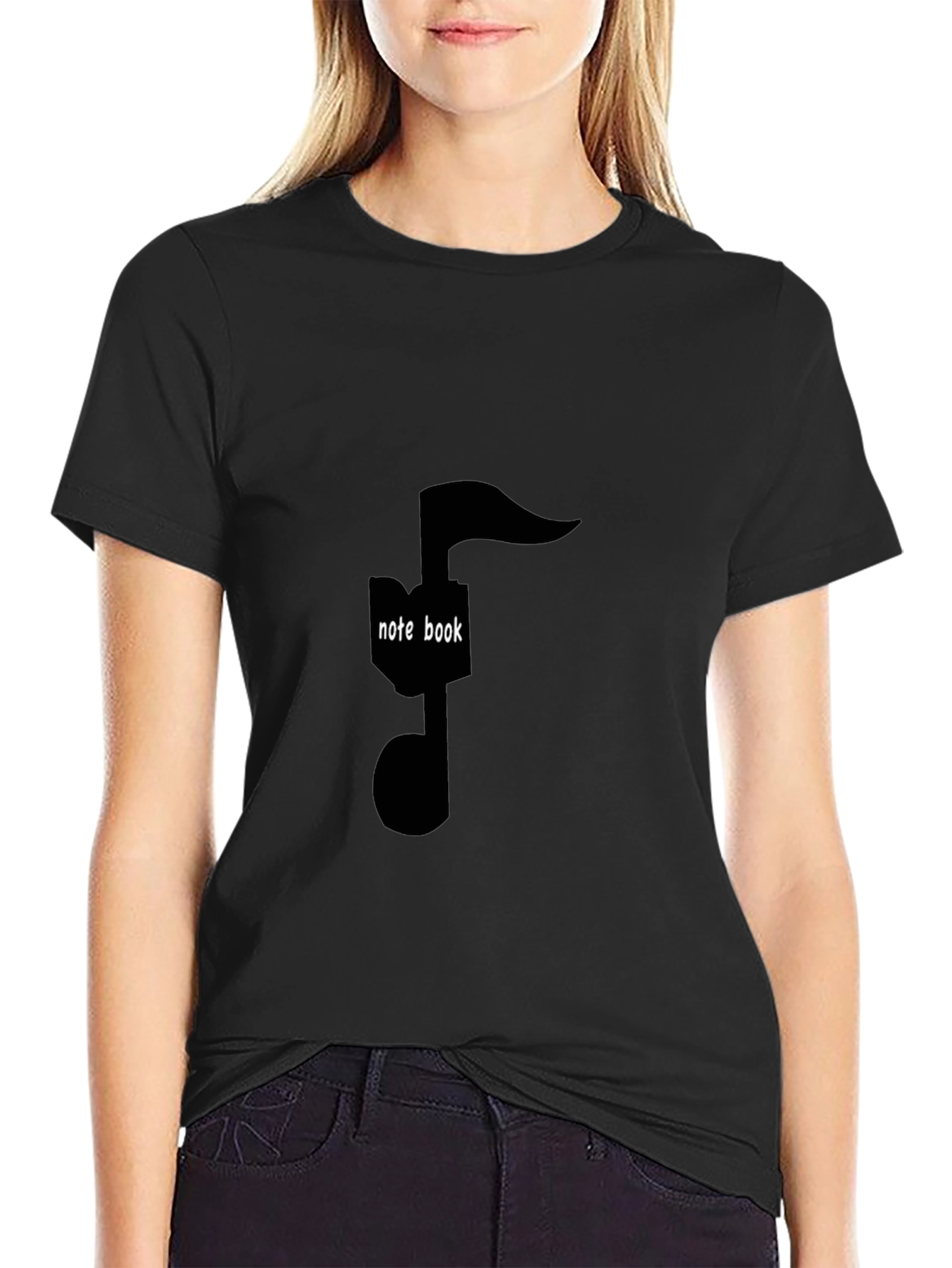 Musical Note Notebook Graphic Tee - Stylish Black T-Shirt