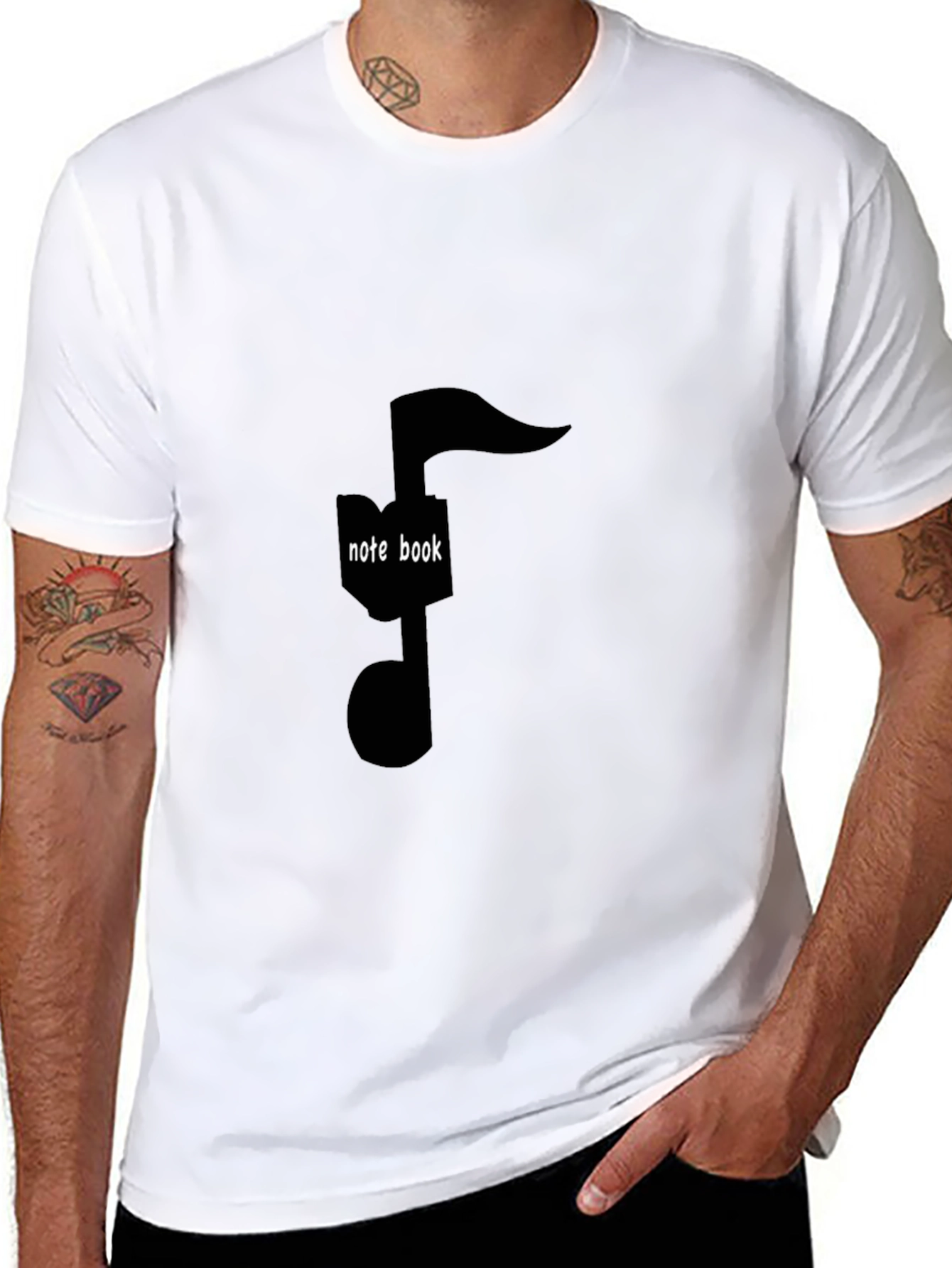 Musical Note Notebook Graphic Tee - Stylish Black T-Shirt