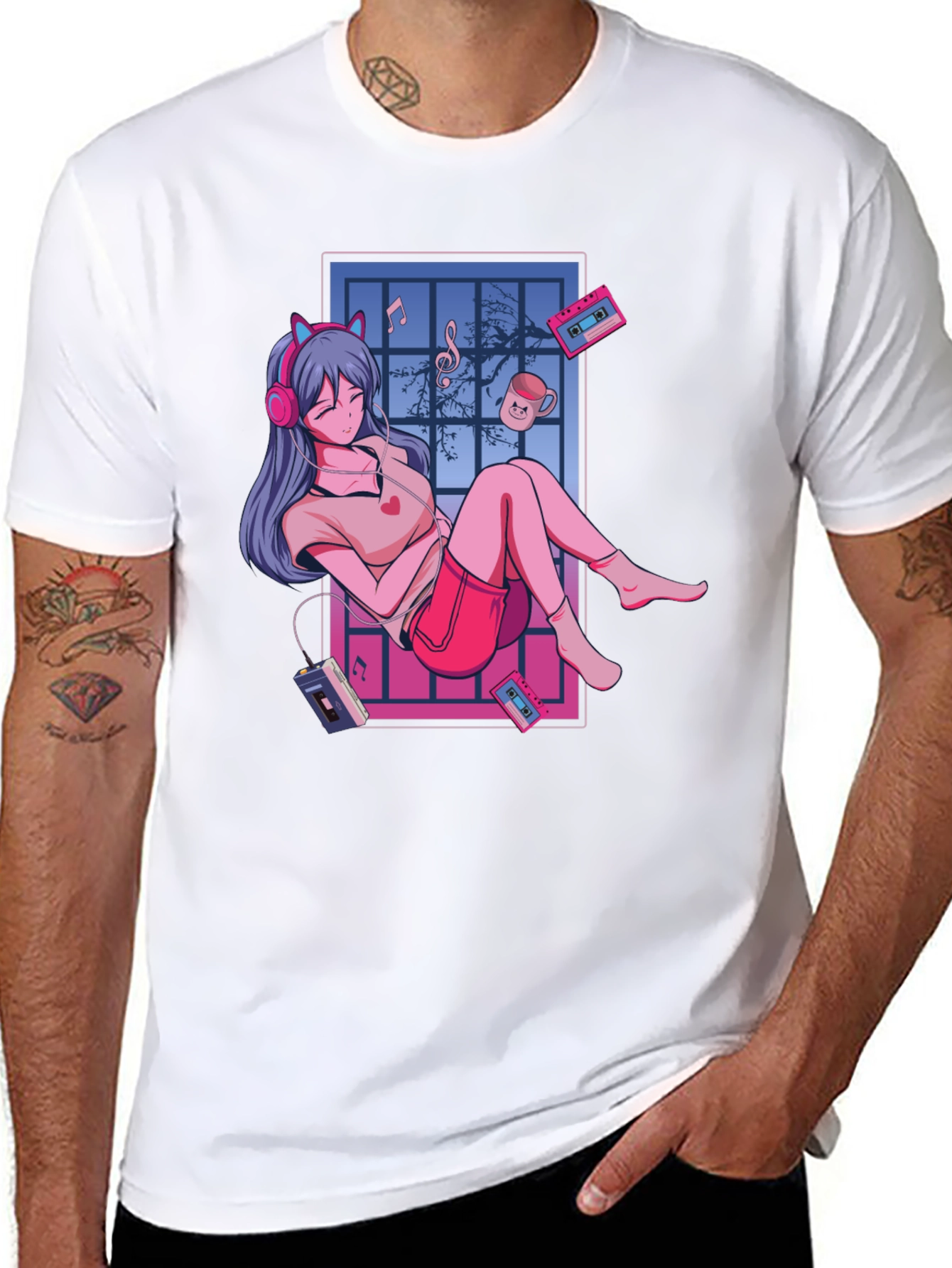 Anime Girl Music Lover T-Shirt - Black