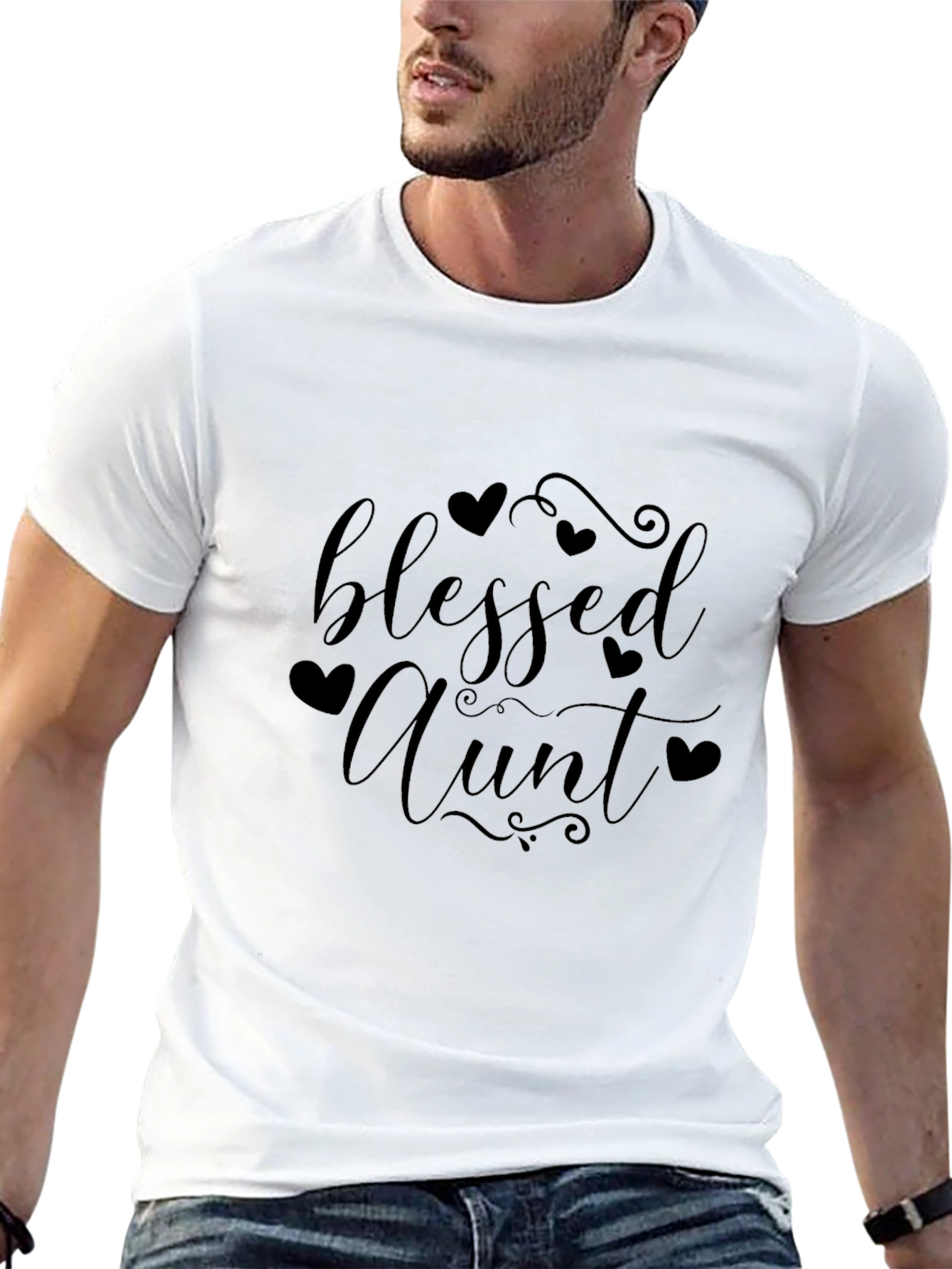 Blessed Aunt Black T-Shirt Heart Detail