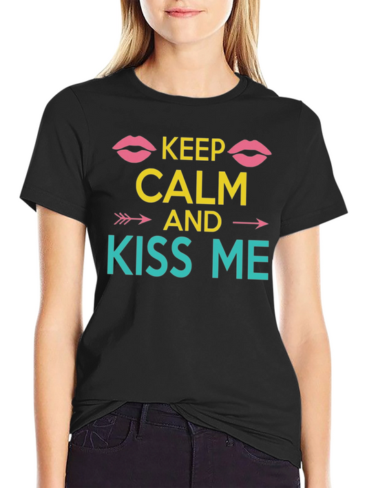 Keep Calm and Kiss Me Graphic Tee - Black