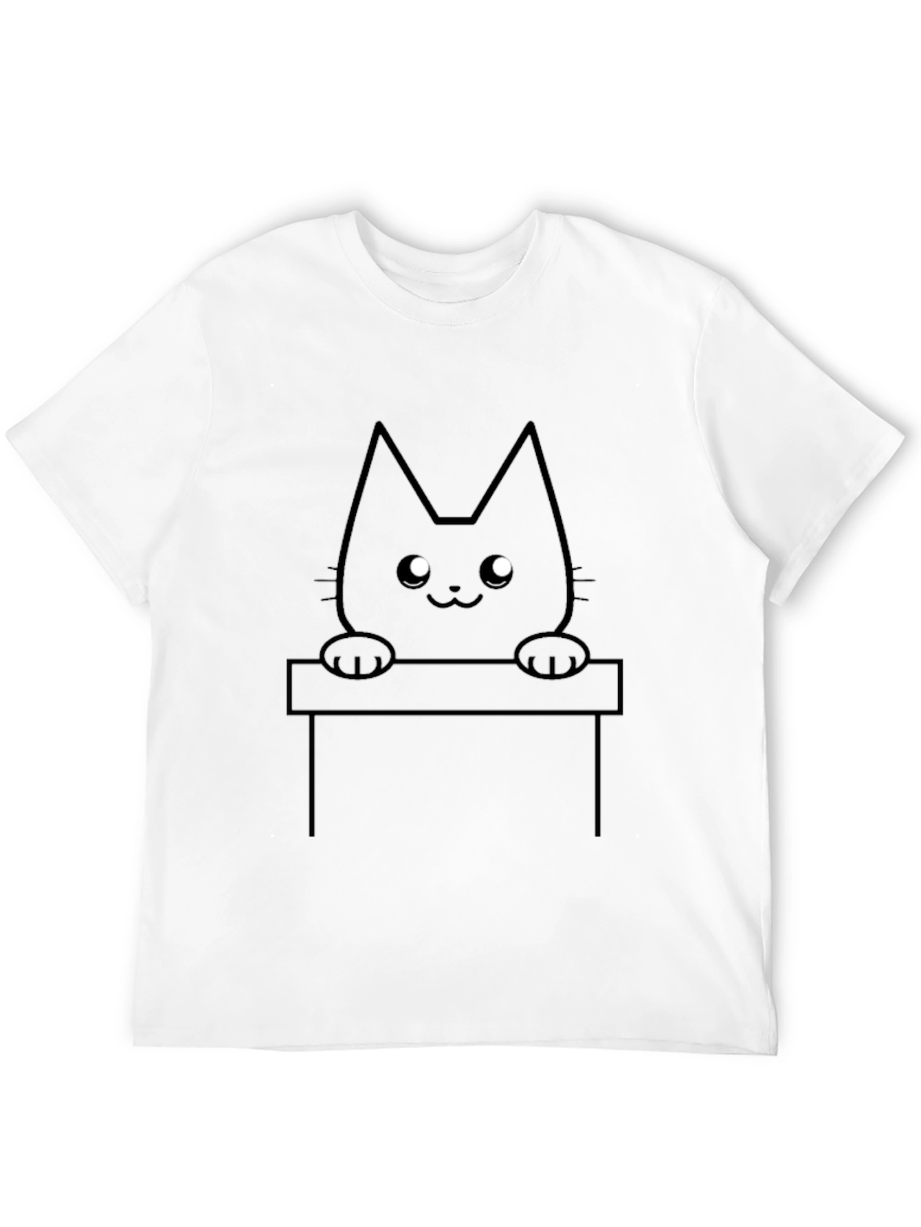 Cute Cat Peekaboo Graphic T-Shirt - Black