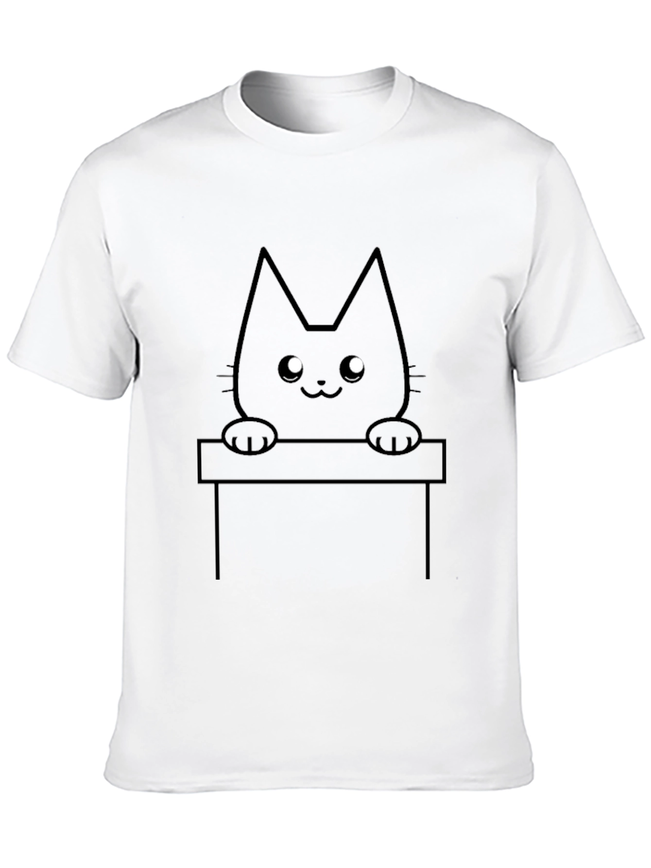Cute Cat Peekaboo Graphic T-Shirt - Black