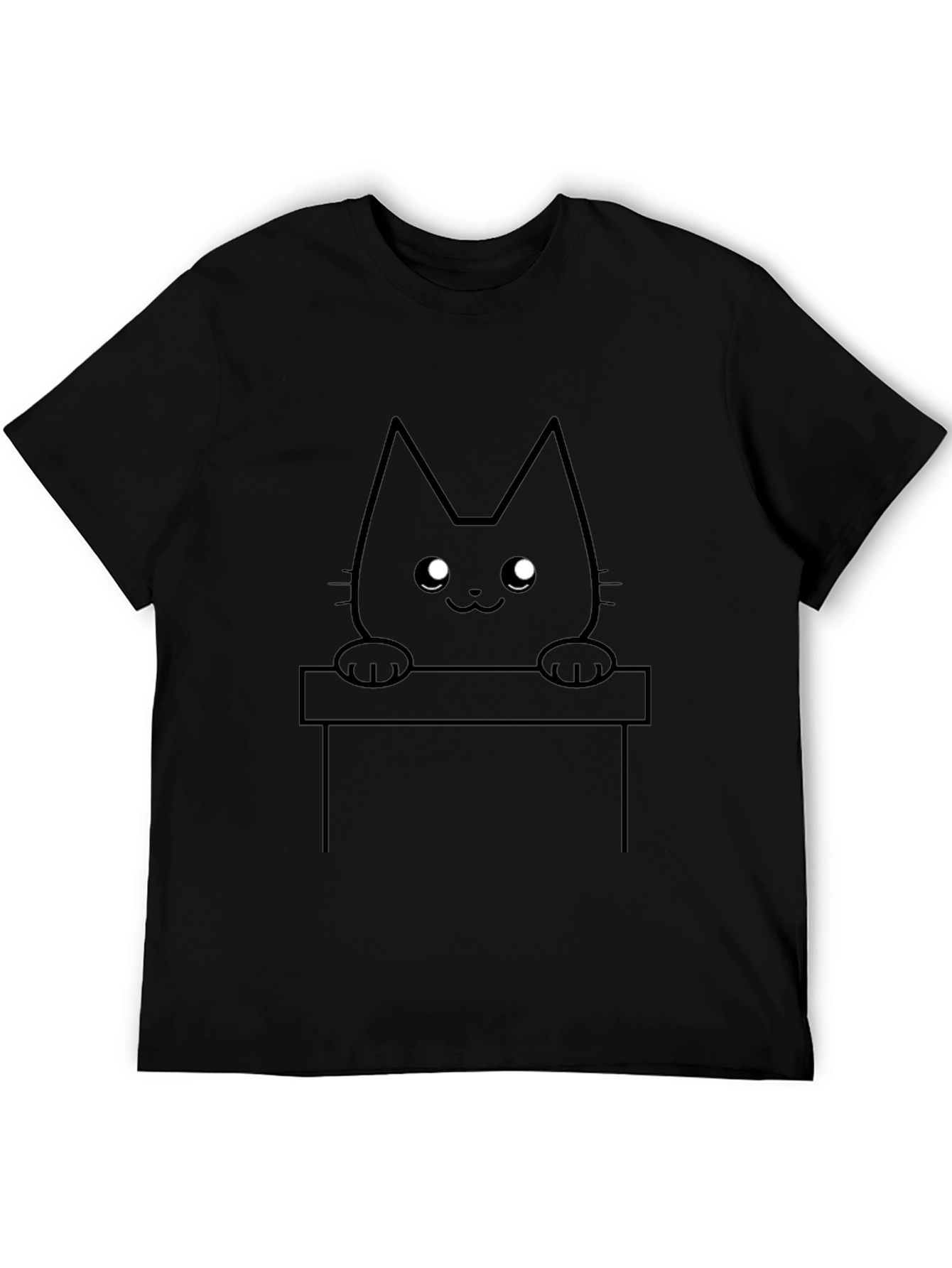 Cute Cat Peekaboo Graphic T-Shirt - Black
