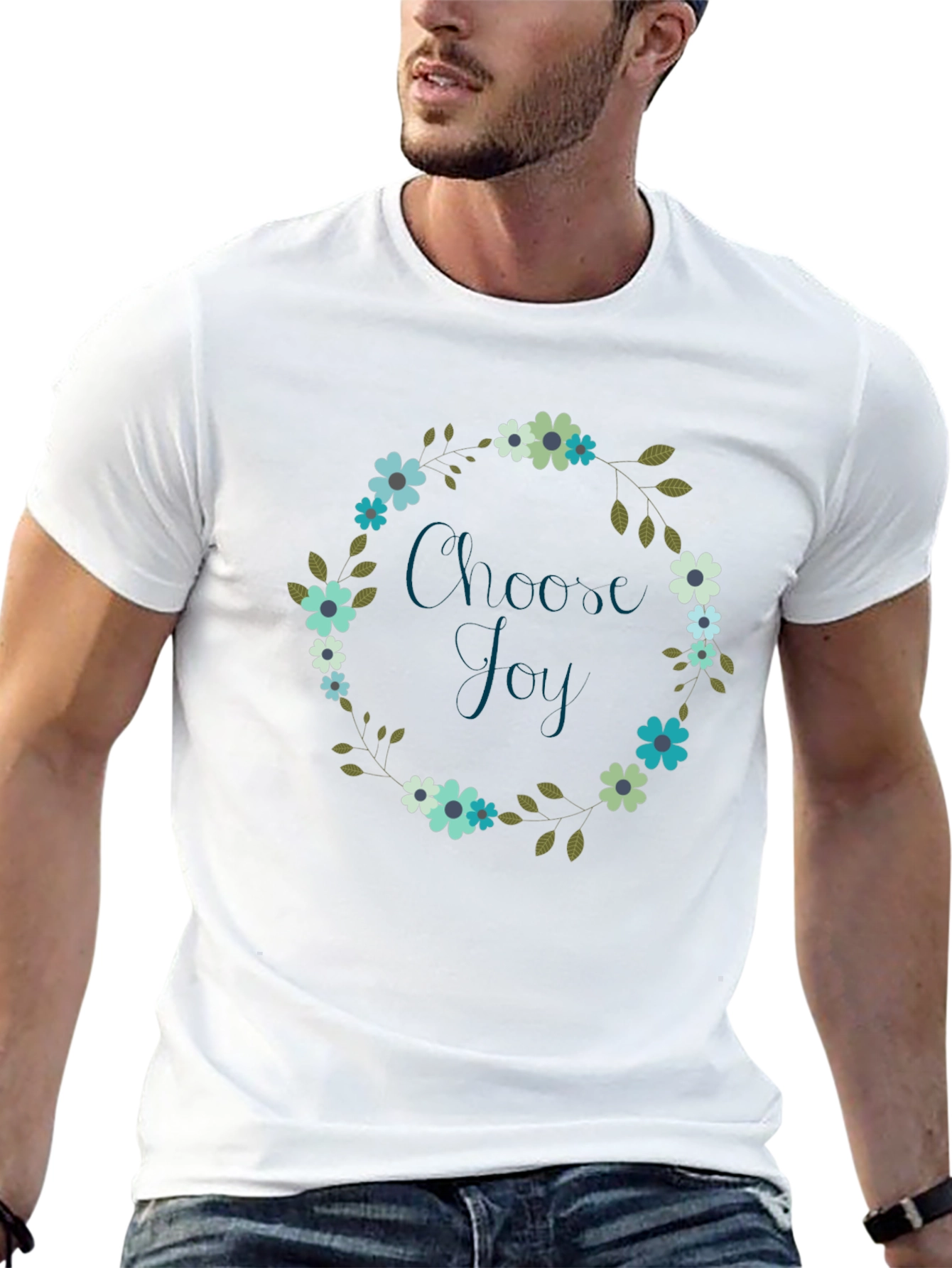 Choose Joy Floral Wreath Black T-Shirt