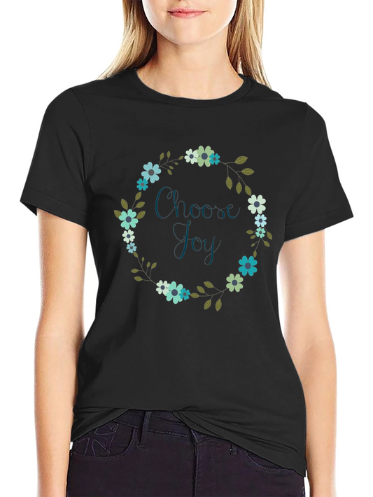 Choose Joy Floral Wreath Black T-Shirt