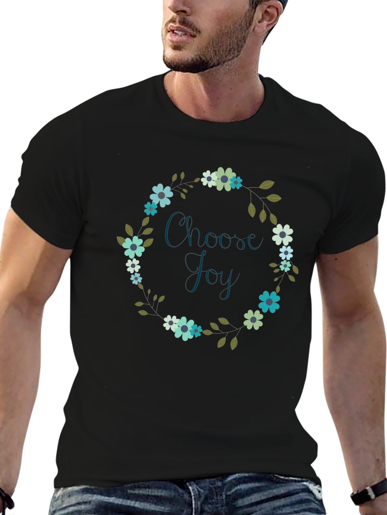 Choose Joy Floral Wreath Black T-Shirt