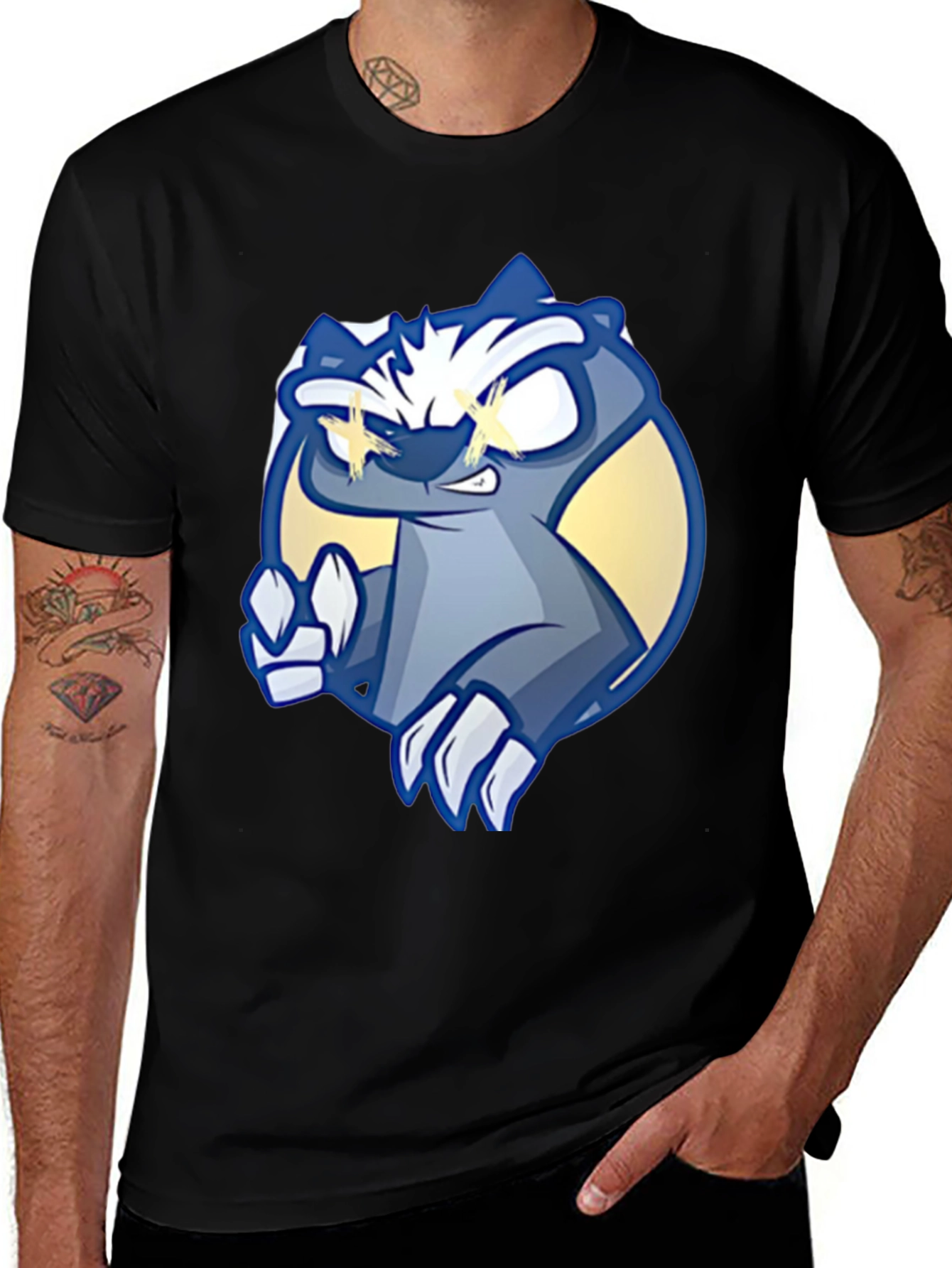 Cool Cartoon Badger Graphic Black Tee