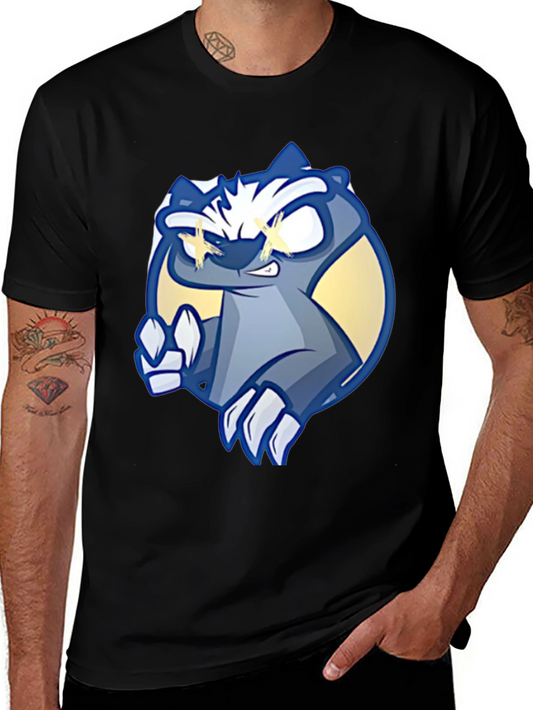Cool Cartoon Badger Graphic Black Tee