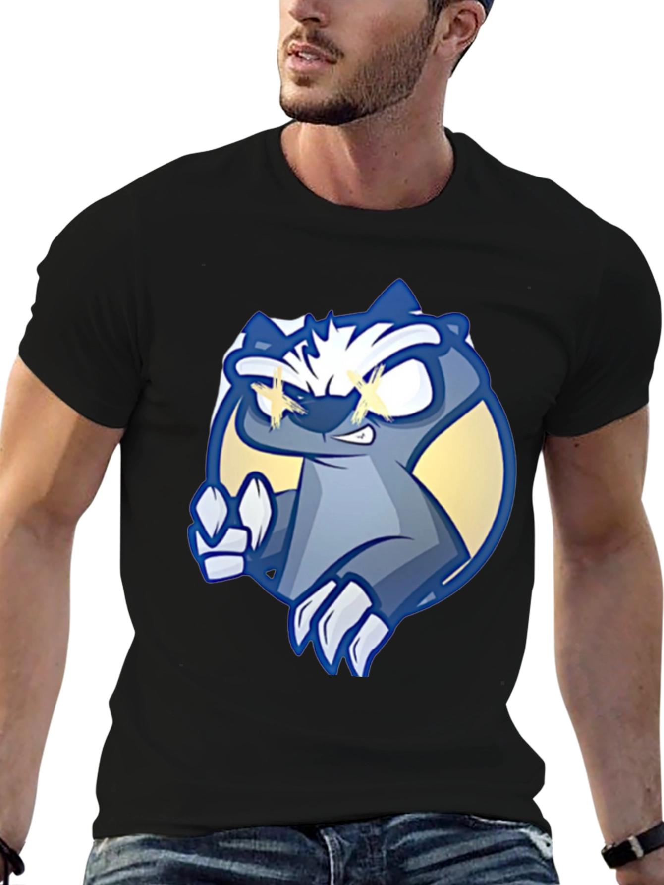 Cool Cartoon Badger Graphic Black Tee