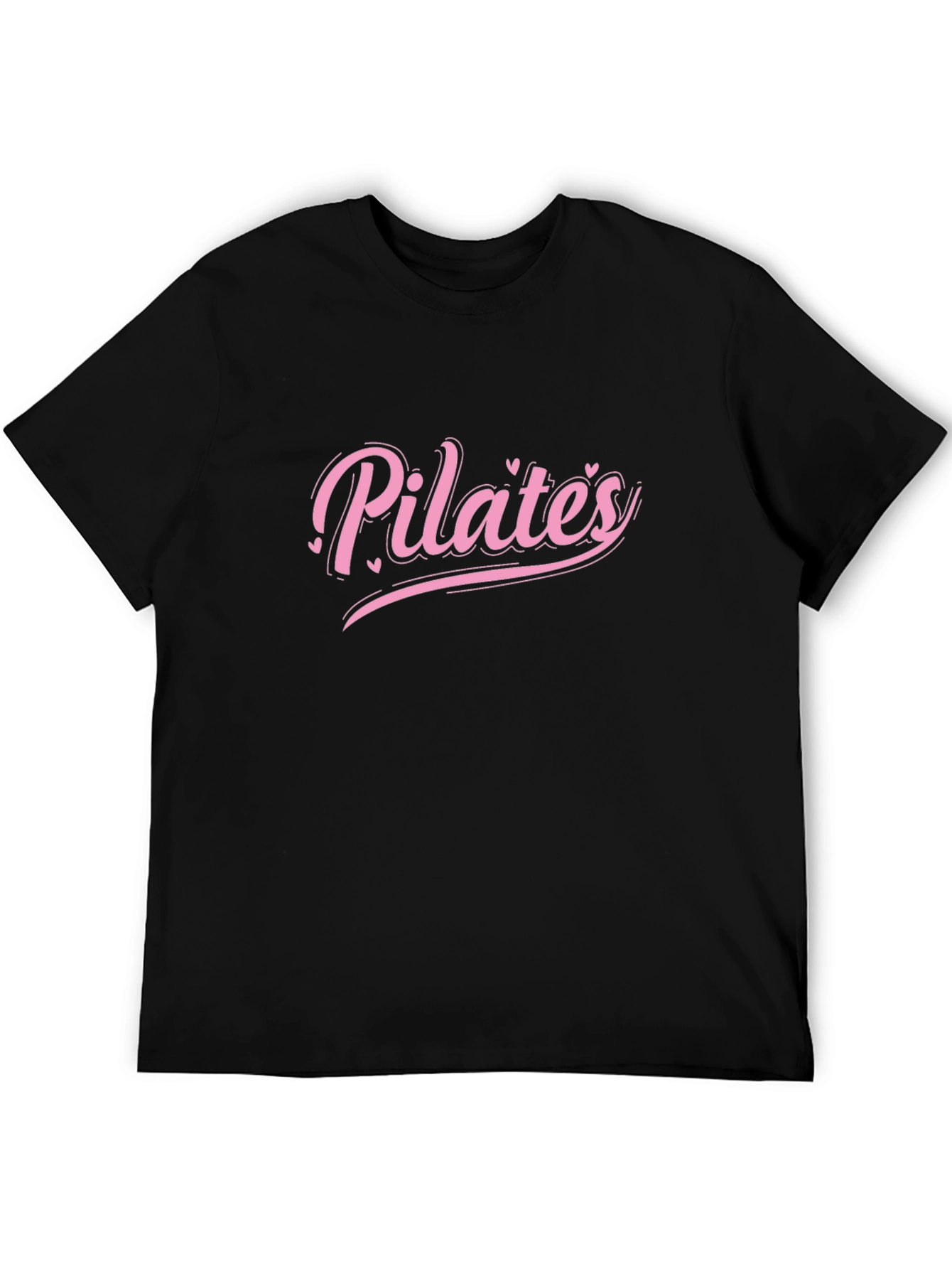 Pilates Pink Heart Graphic Black T-Shirt