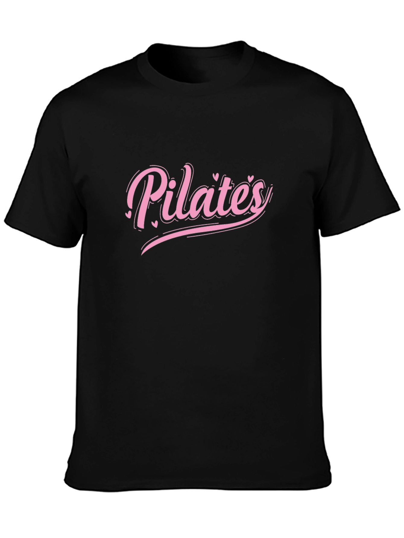 Pilates Pink Heart Graphic Black T-Shirt
