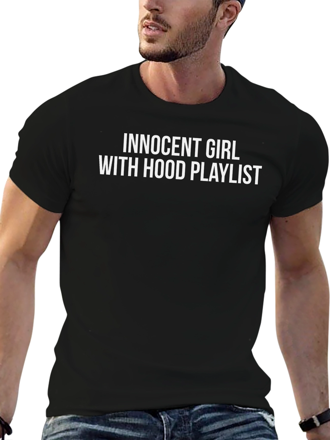 Innocent Girl With Hood Playlist Black T-Shirt