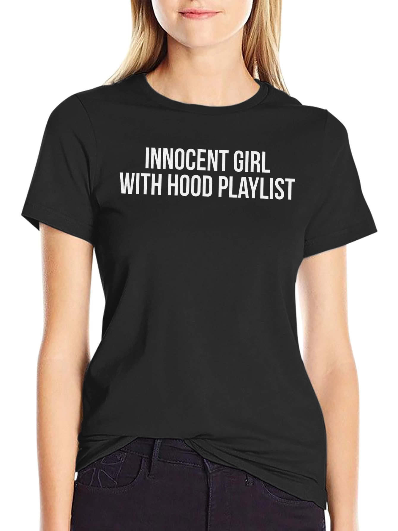 Innocent Girl With Hood Playlist Black T-Shirt