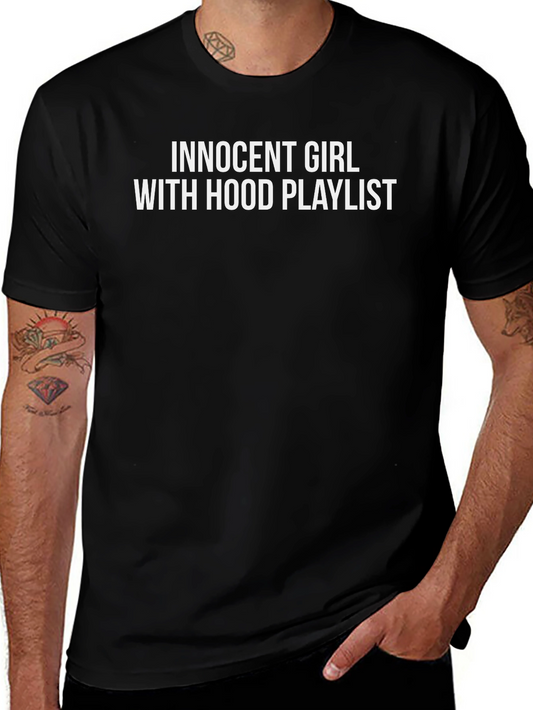 Innocent Girl With Hood Playlist Black T-Shirt