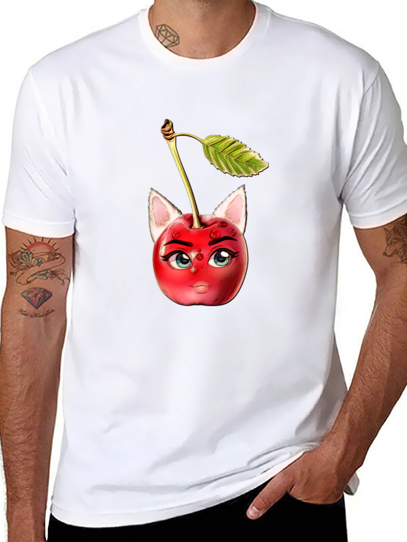 Whimsical Cherry Cat T-Shirt