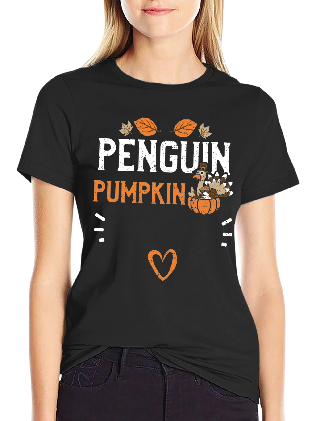 Penguin Pumpkin Thanksgiving Graphic T-Shirt