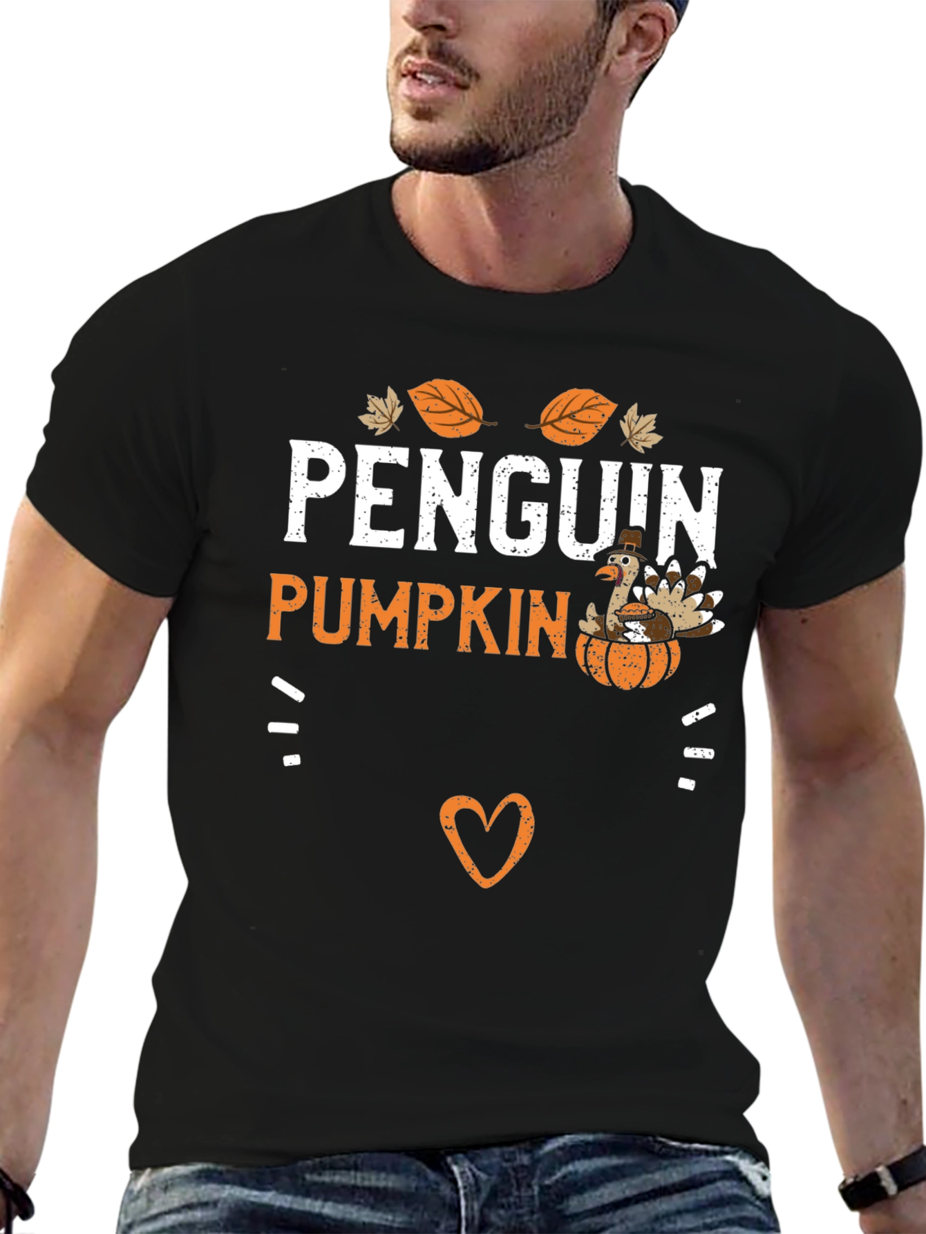 Penguin Pumpkin Thanksgiving Graphic T-Shirt