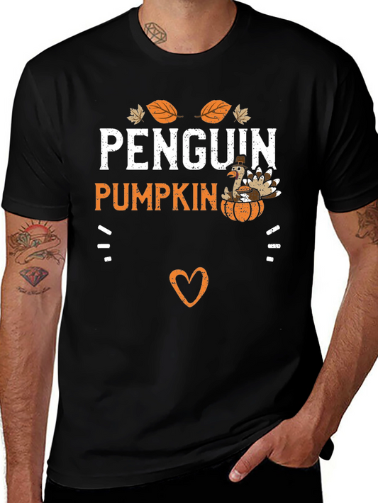 Penguin Pumpkin Thanksgiving Graphic T-Shirt