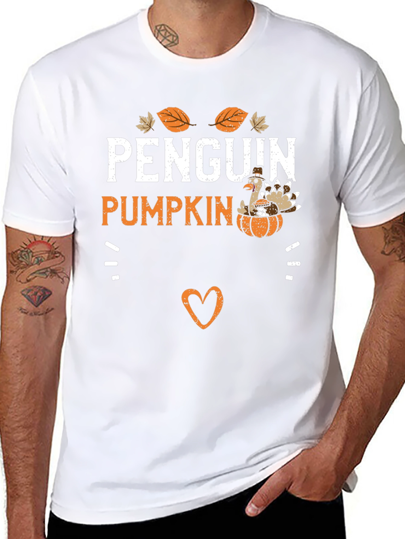 Penguin Pumpkin Thanksgiving Graphic T-Shirt