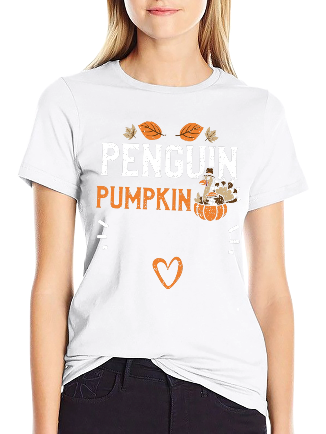Penguin Pumpkin Thanksgiving Graphic T-Shirt