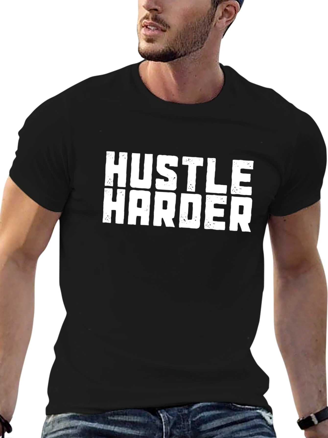 Hustle Harder Graphic Print Black T-Shirt