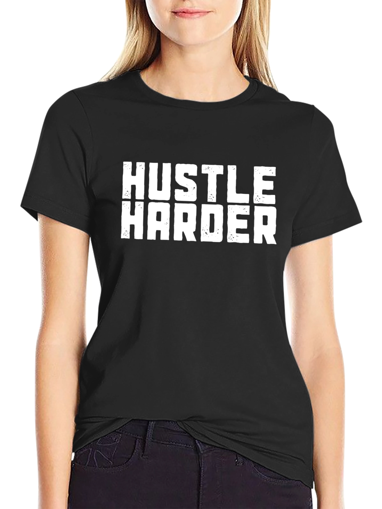 Hustle Harder Graphic Print Black T-Shirt
