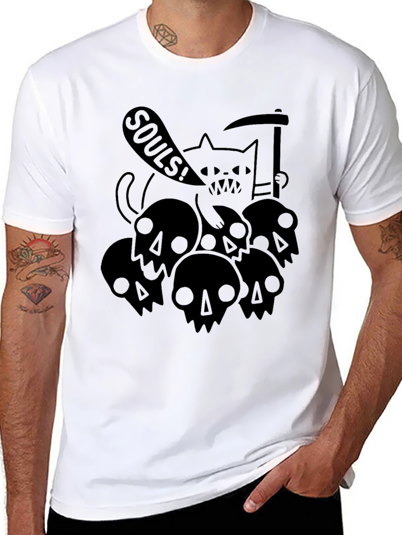 Grim Reaper Cat Black Graphic Tee