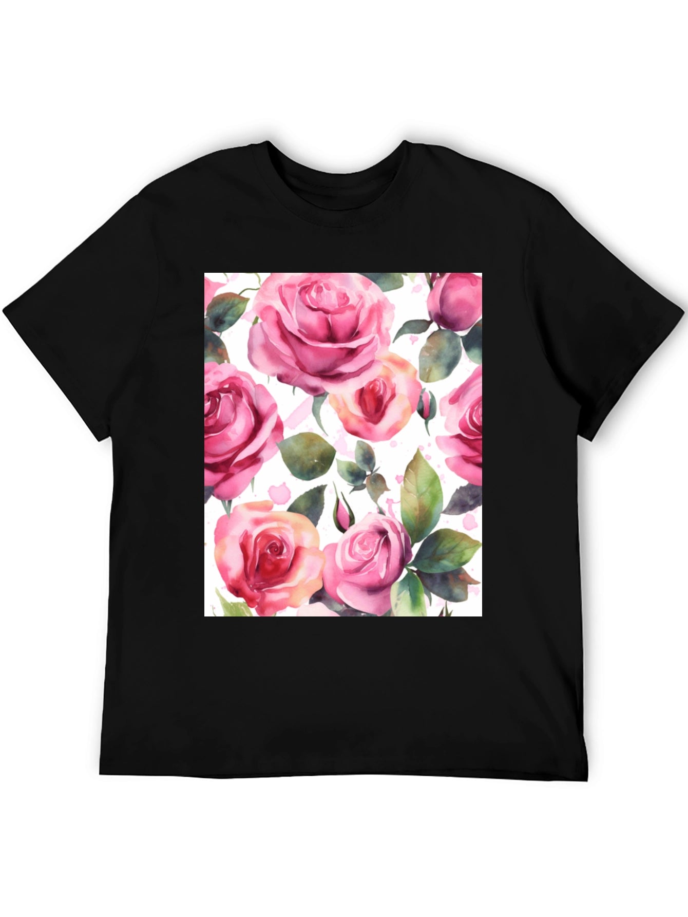 Floral Rose Print Black T-Shirt for Men