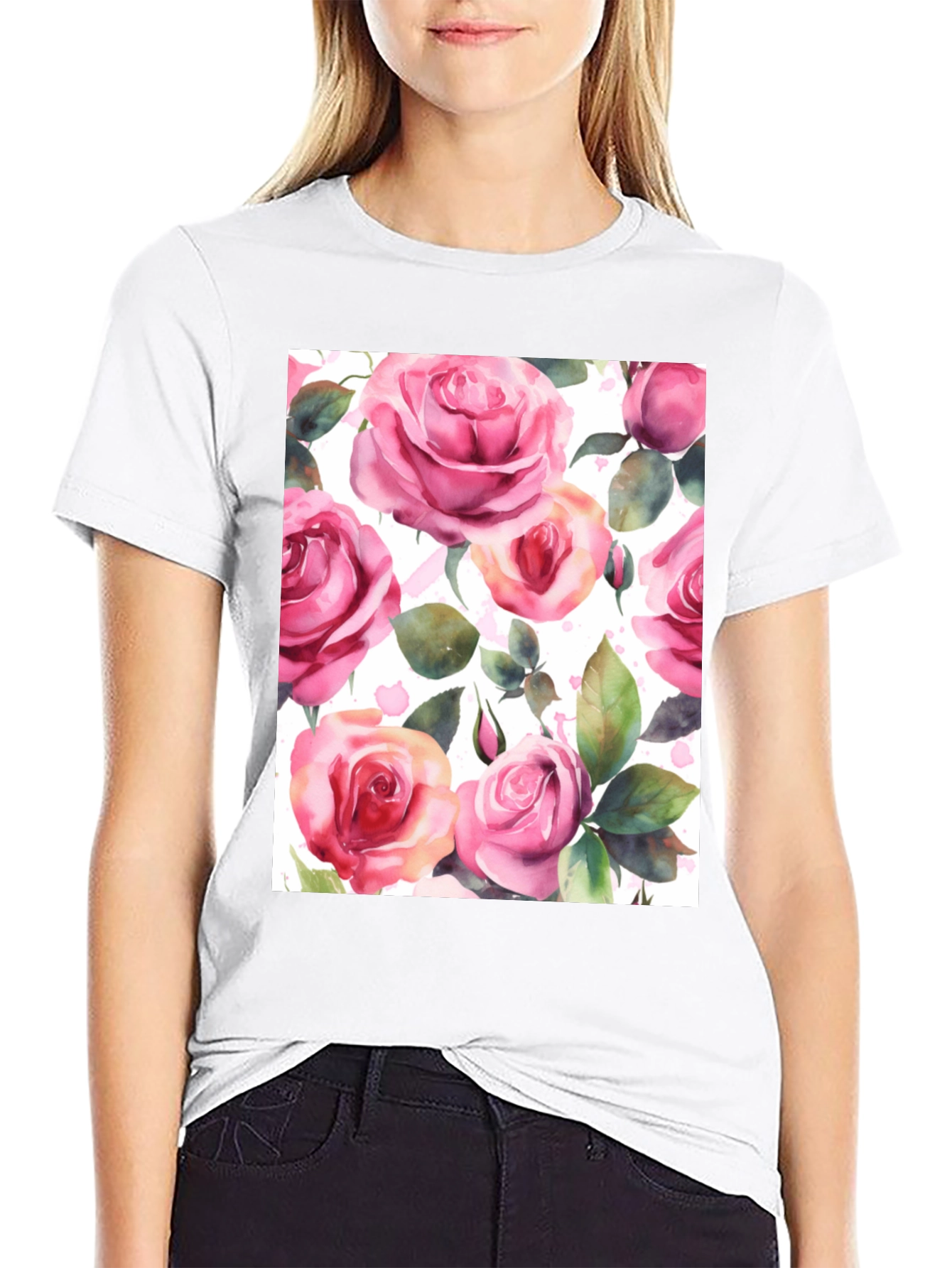 Floral Rose Print Black T-Shirt for Men