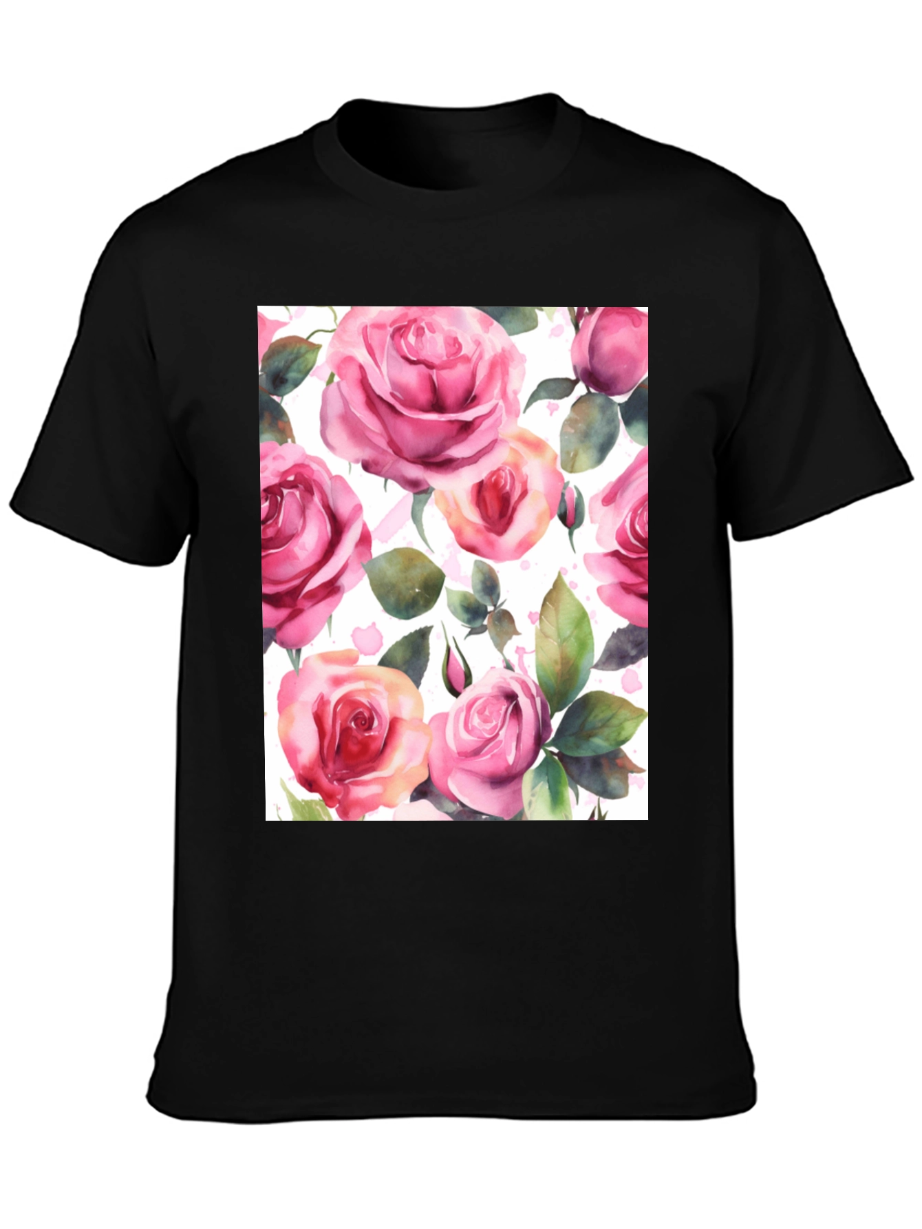 Floral Rose Print Black T-Shirt for Men