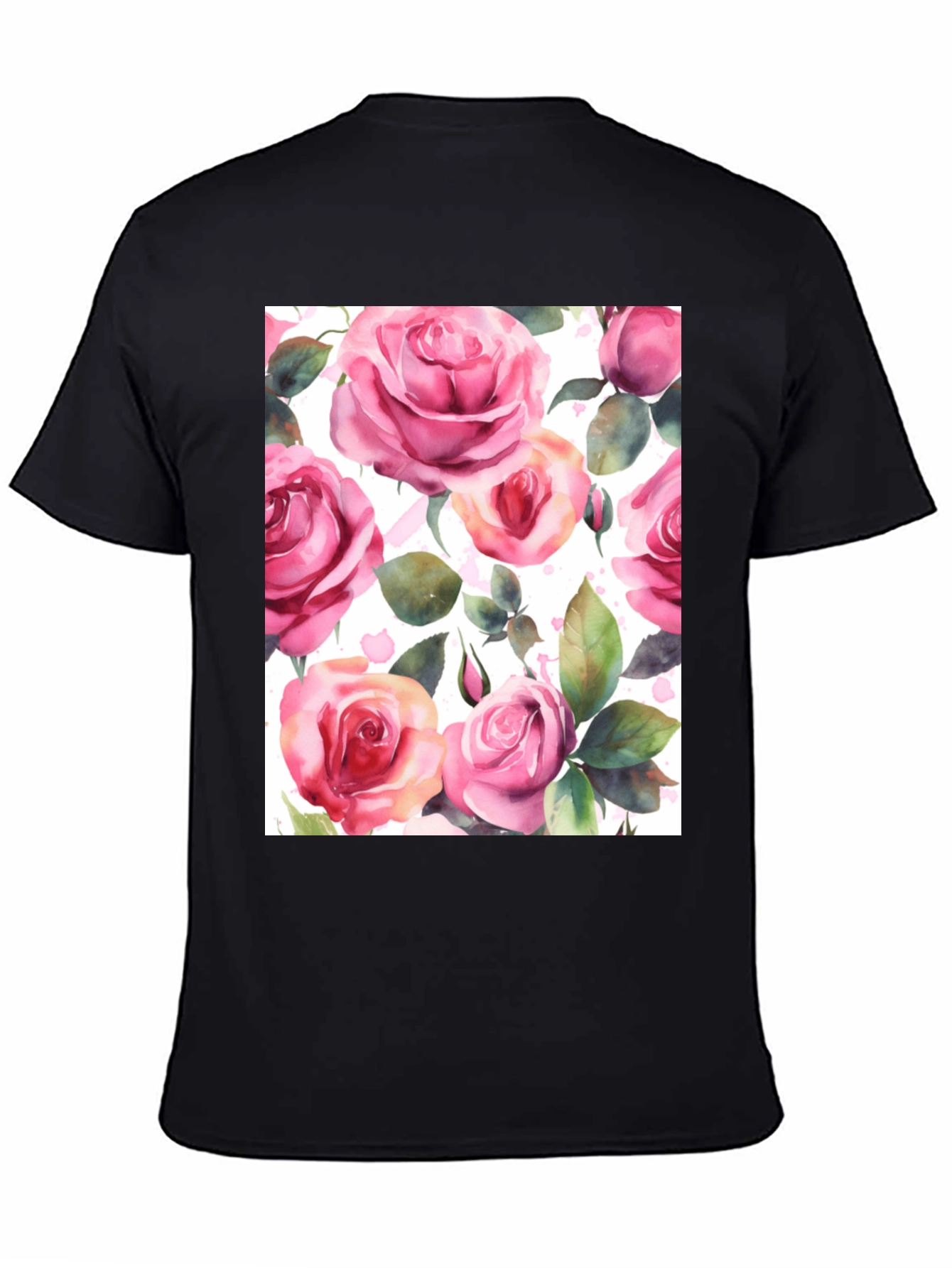 Floral Rose Print Black T-Shirt for Men