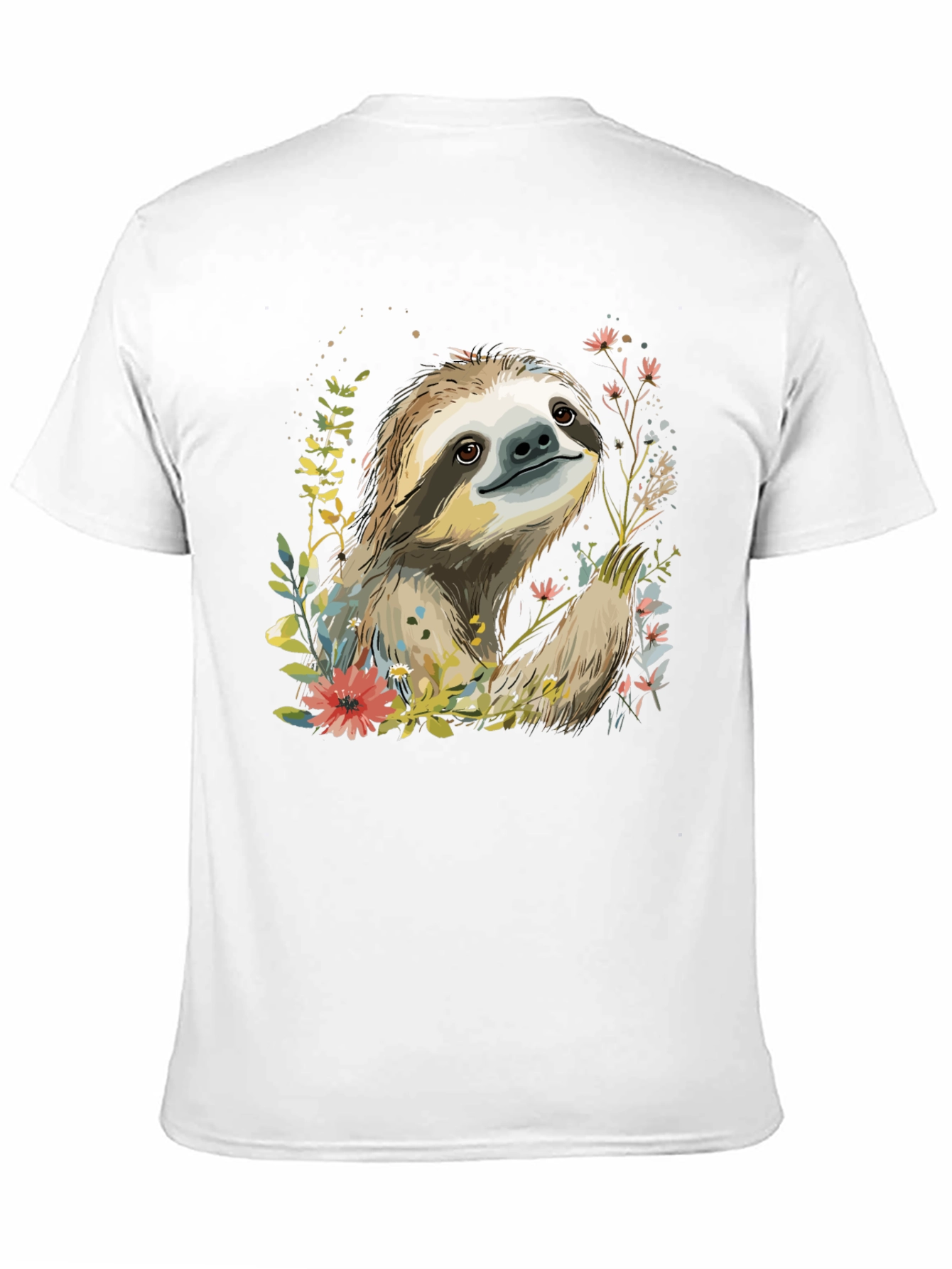 Sloth & Floral Print Black T-Shirt