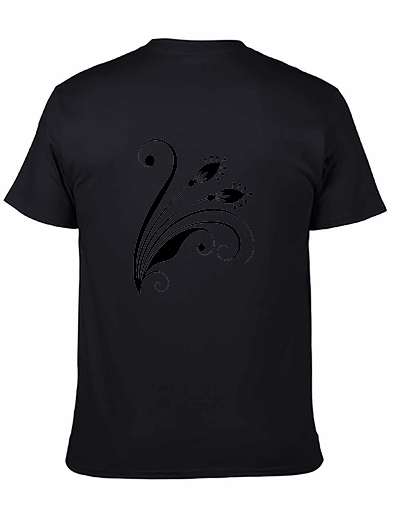 Elegant Black Floral Print Crew Neck T-Shirt