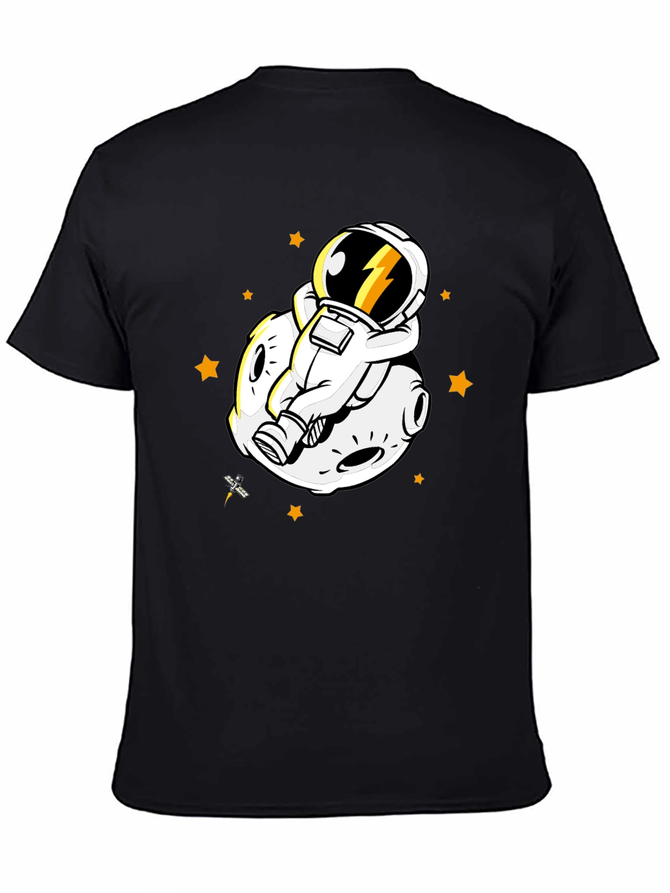 Astronaut on Moon Graphic Tee - Black Cotton Blend