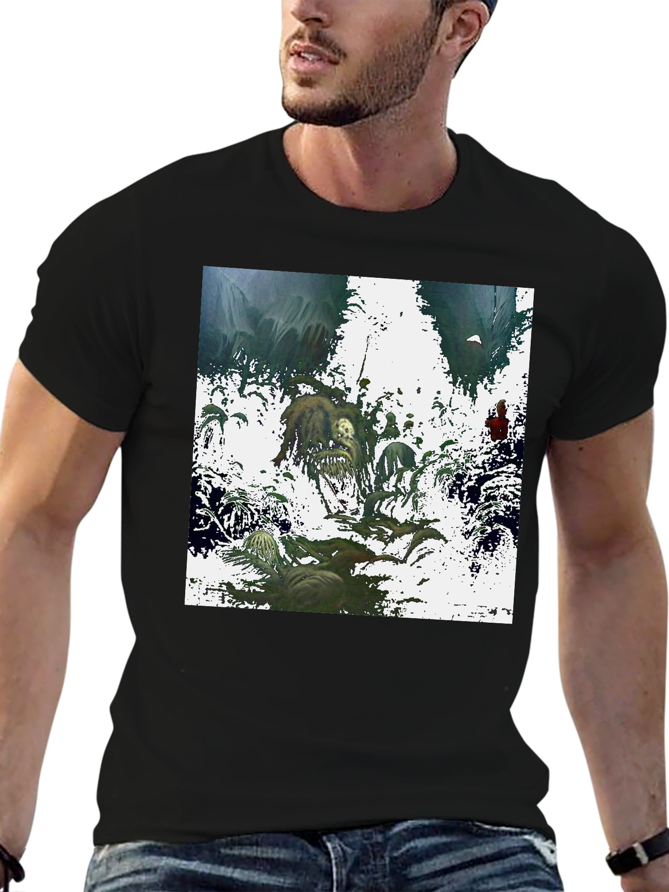 Artistic Graphic Print Black T-Shirt