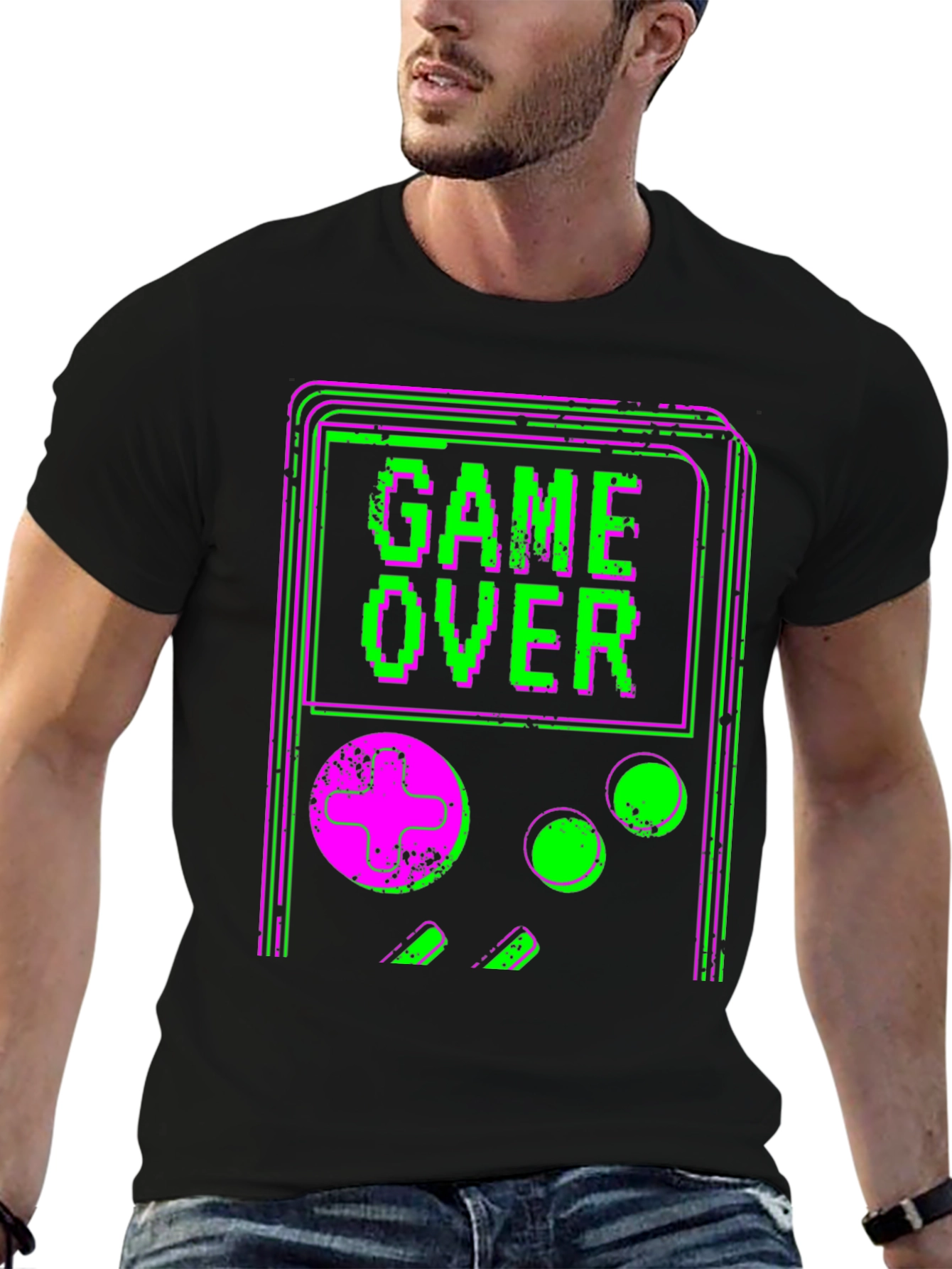 Game Over Retro Graphic Tee - Black Cotton T-Shirt