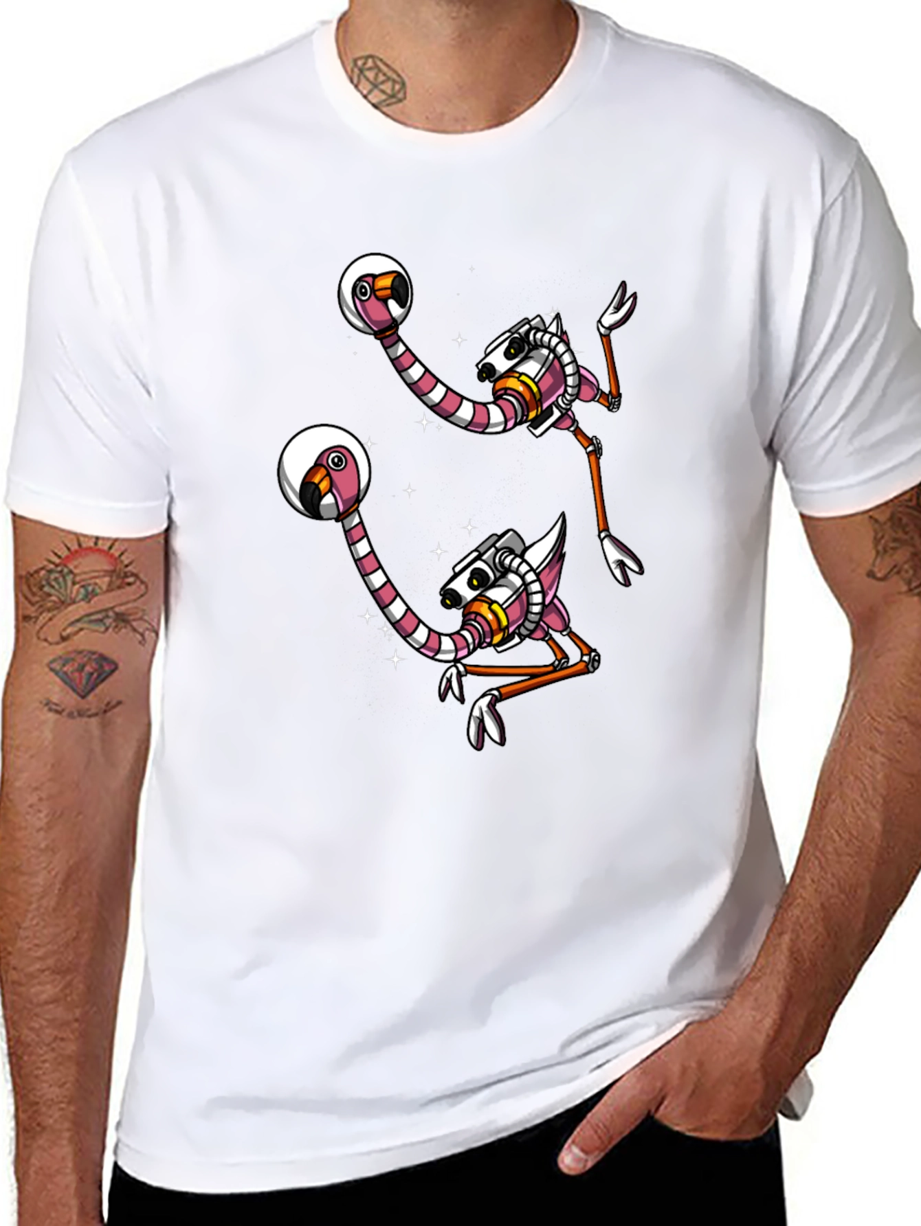 Retro Space Flamingo Graphic Tee