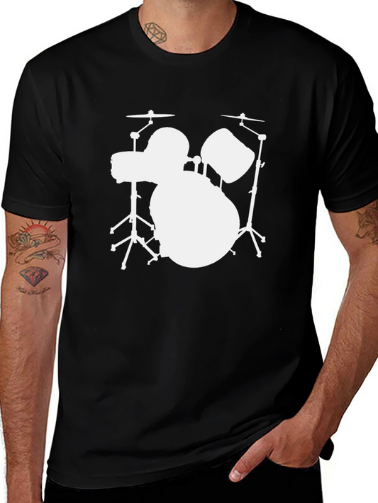 Drum Set Graphic Tee - Black Cotton Shirt