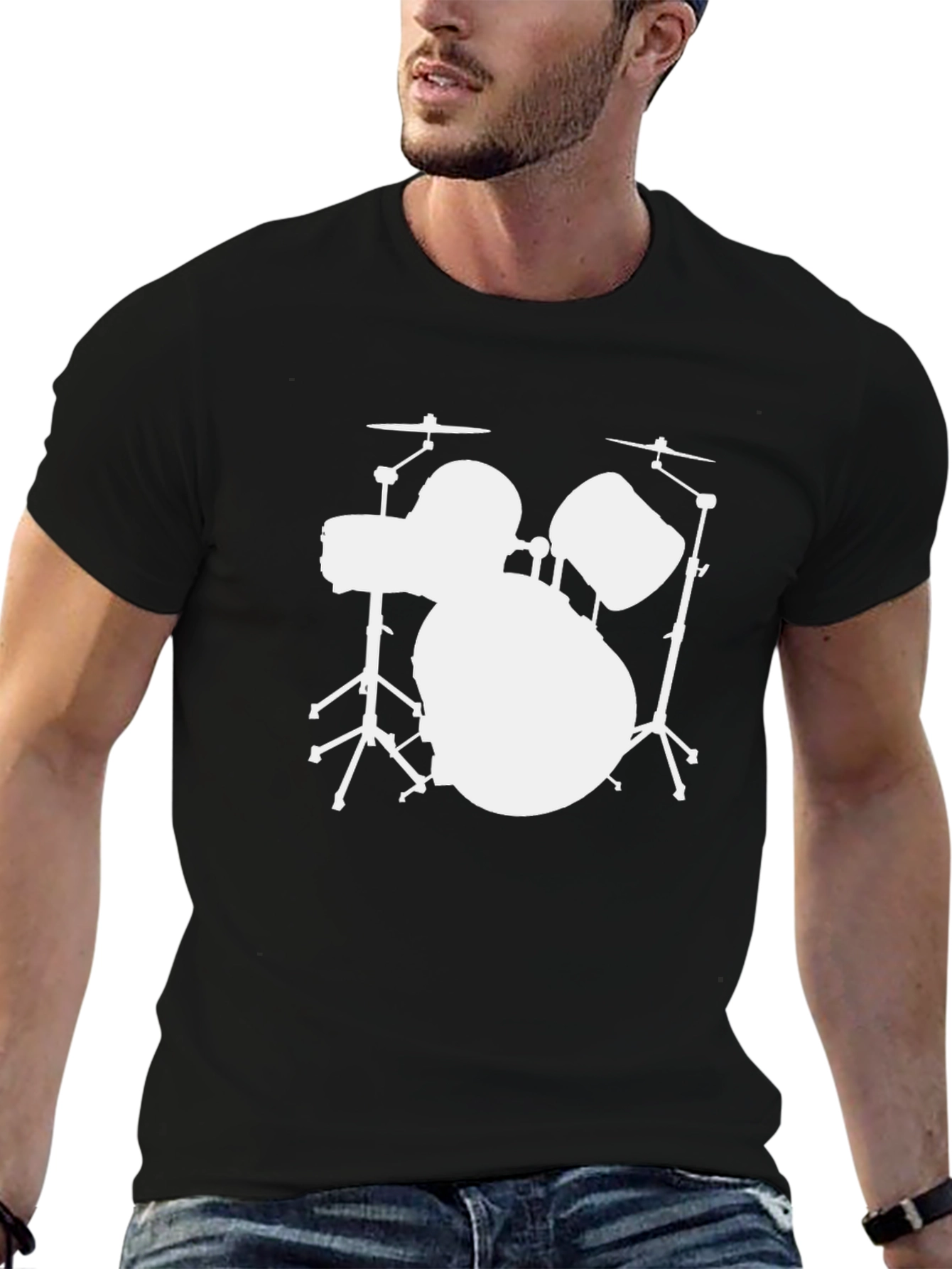 Drum Set Graphic Tee - Black Cotton Shirt