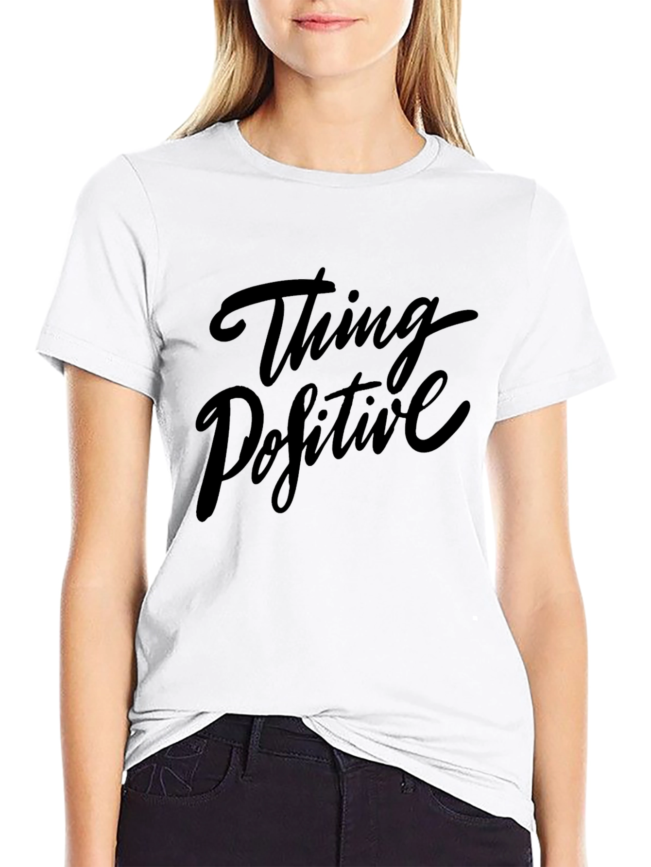 Think Positive Graphic Print Black T-Shirt
