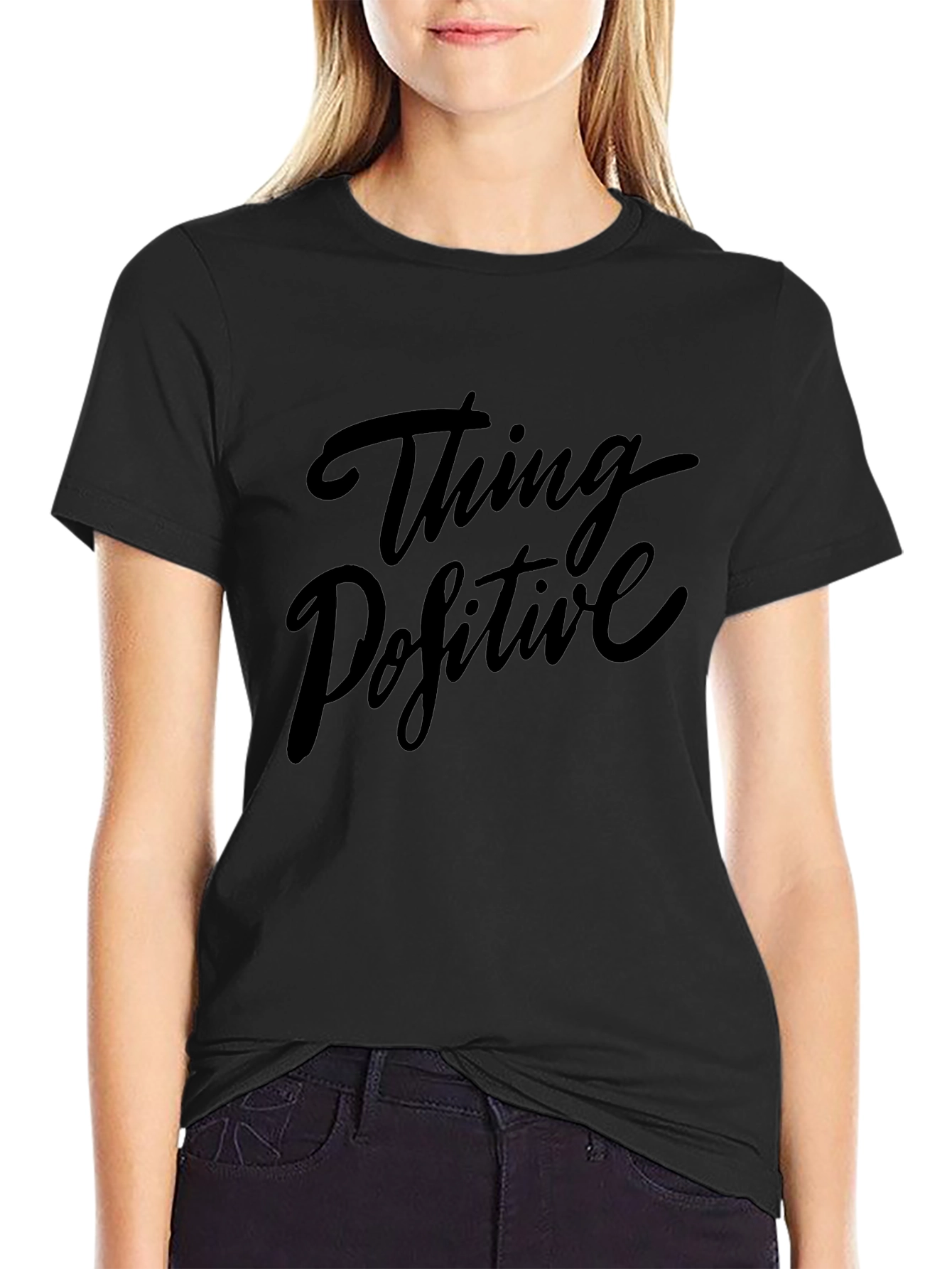 Think Positive Graphic Print Black T-Shirt