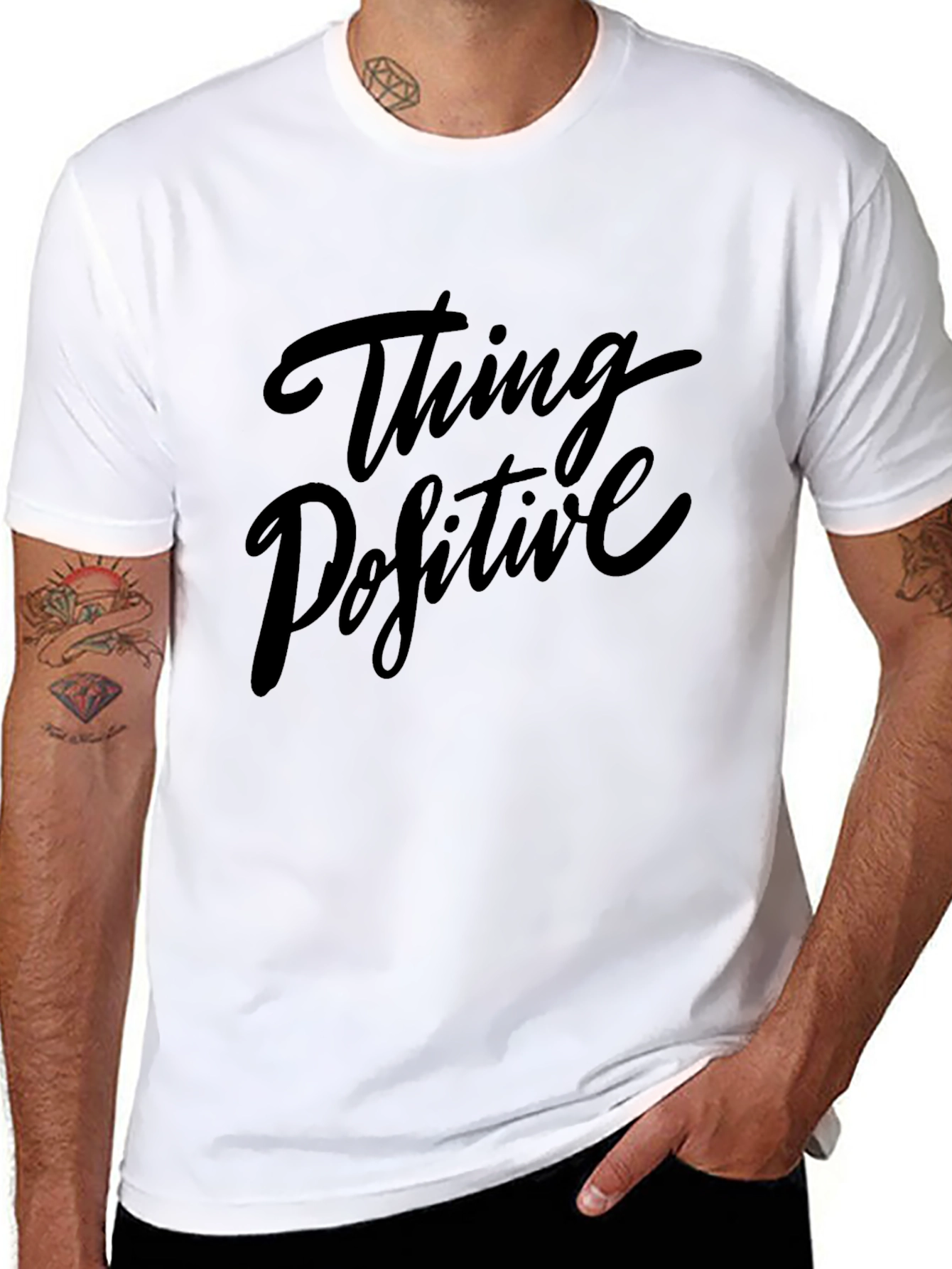 Think Positive Graphic Print Black T-Shirt