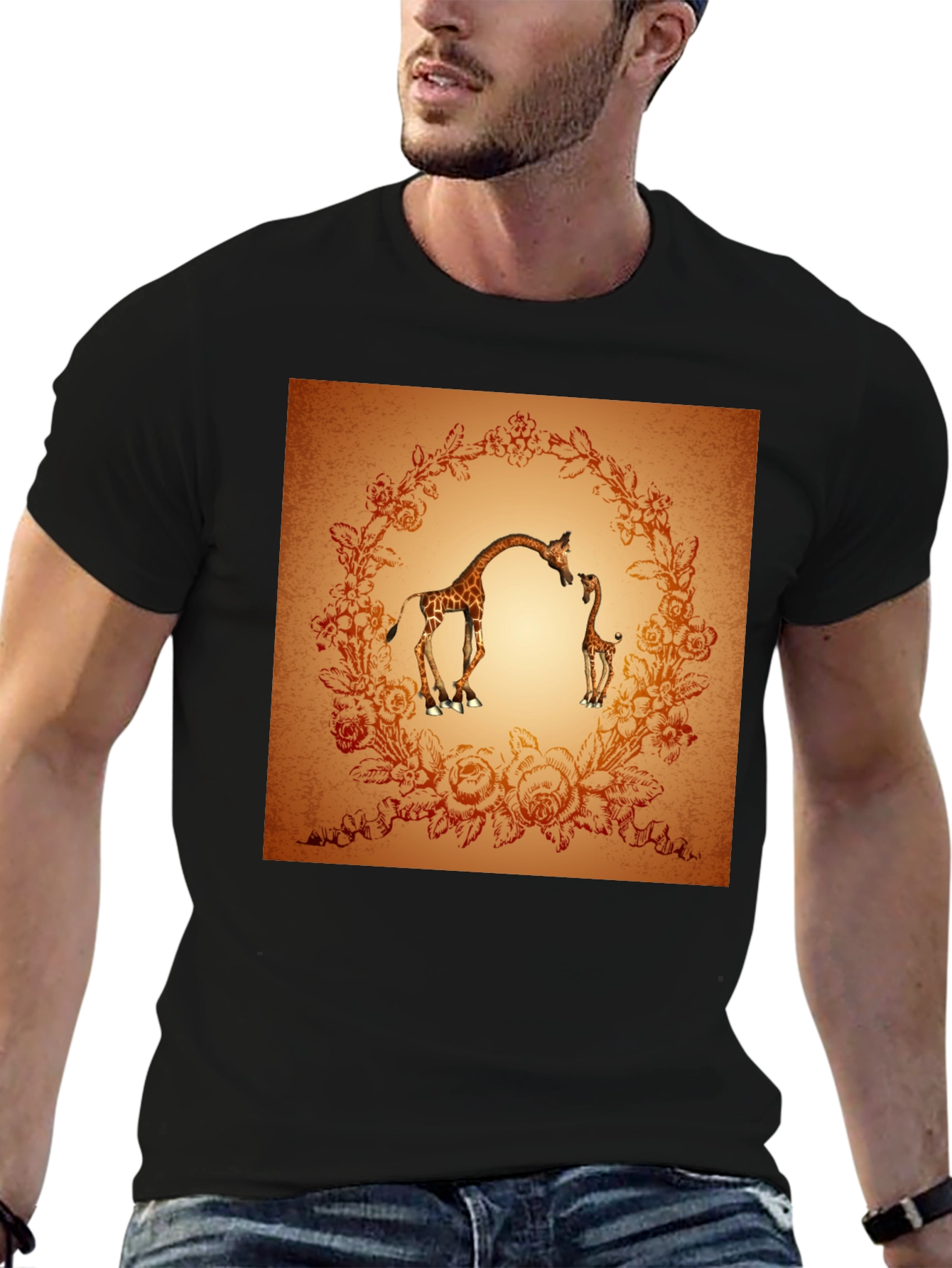 Giraffe Graphic Print Crew Neck T-Shirt