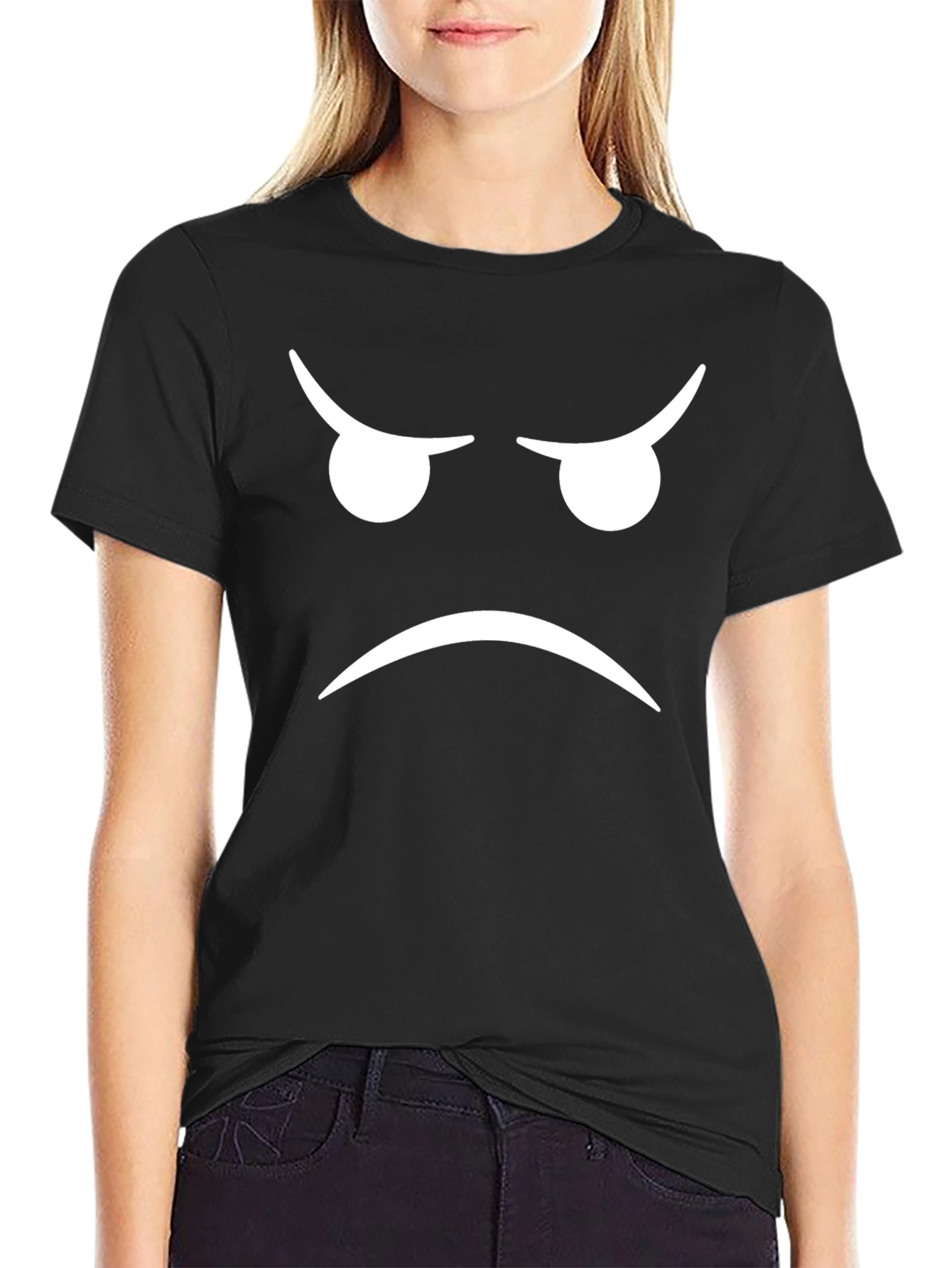 Grumpy Face Graphic Tee - Black Cotton T-Shirt