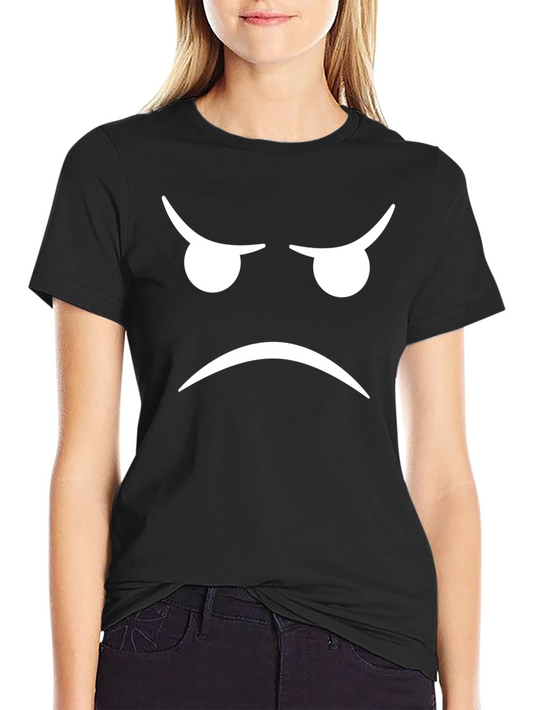 Grumpy Face Graphic Tee - Black Cotton T-Shirt