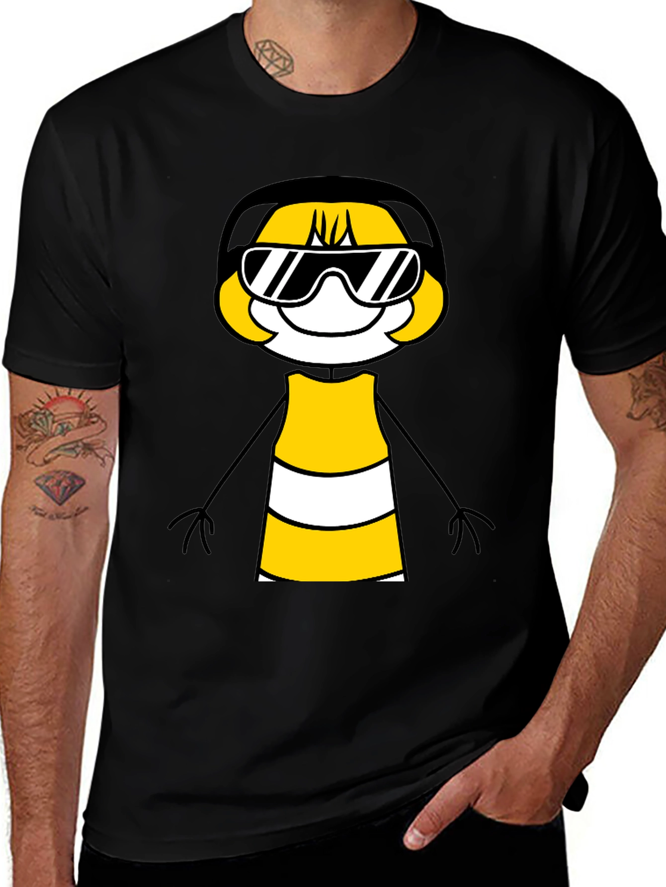 Cool Cartoon Character Graphic Tee - Black