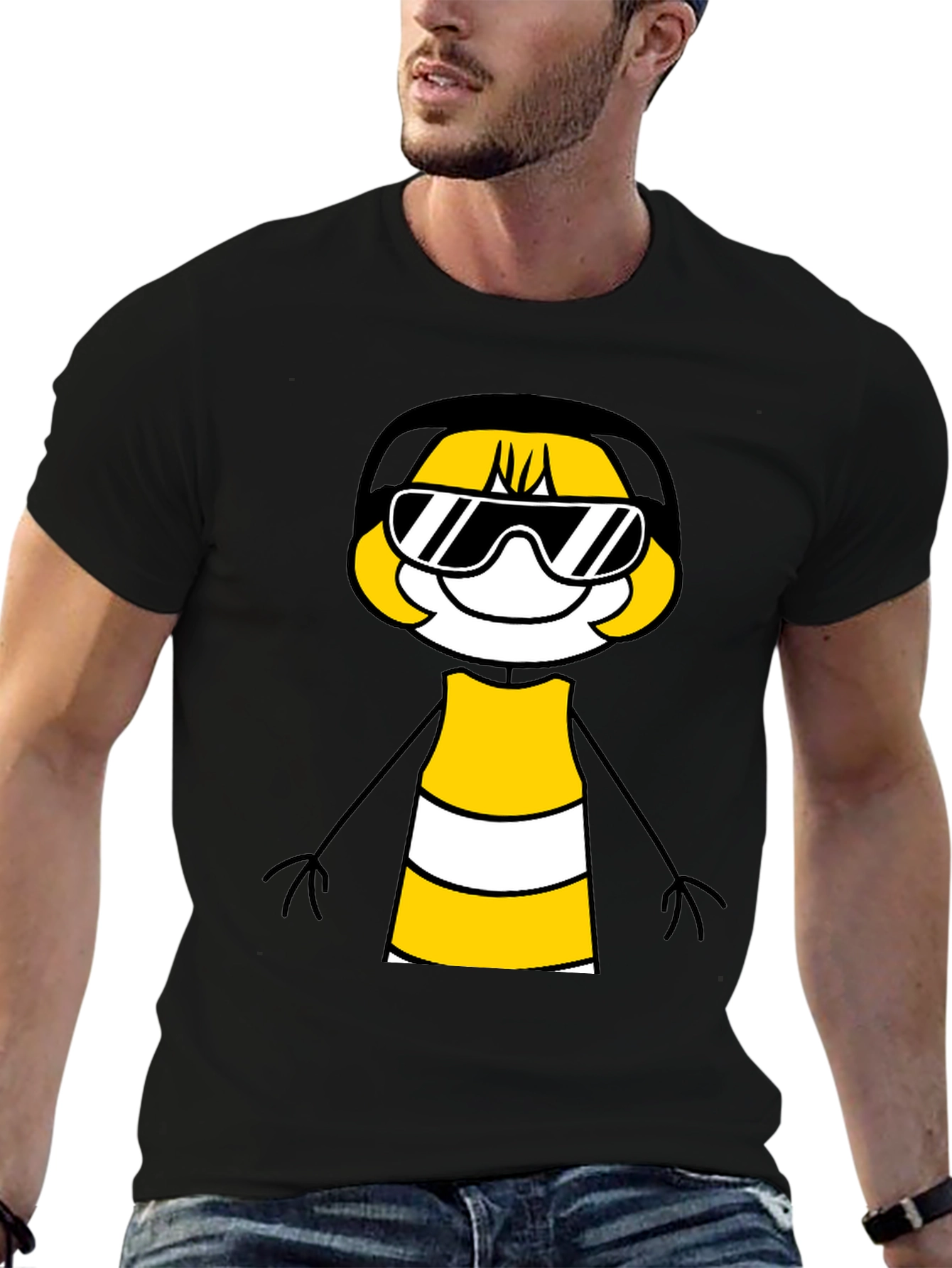 Cool Cartoon Character Graphic Tee - Black